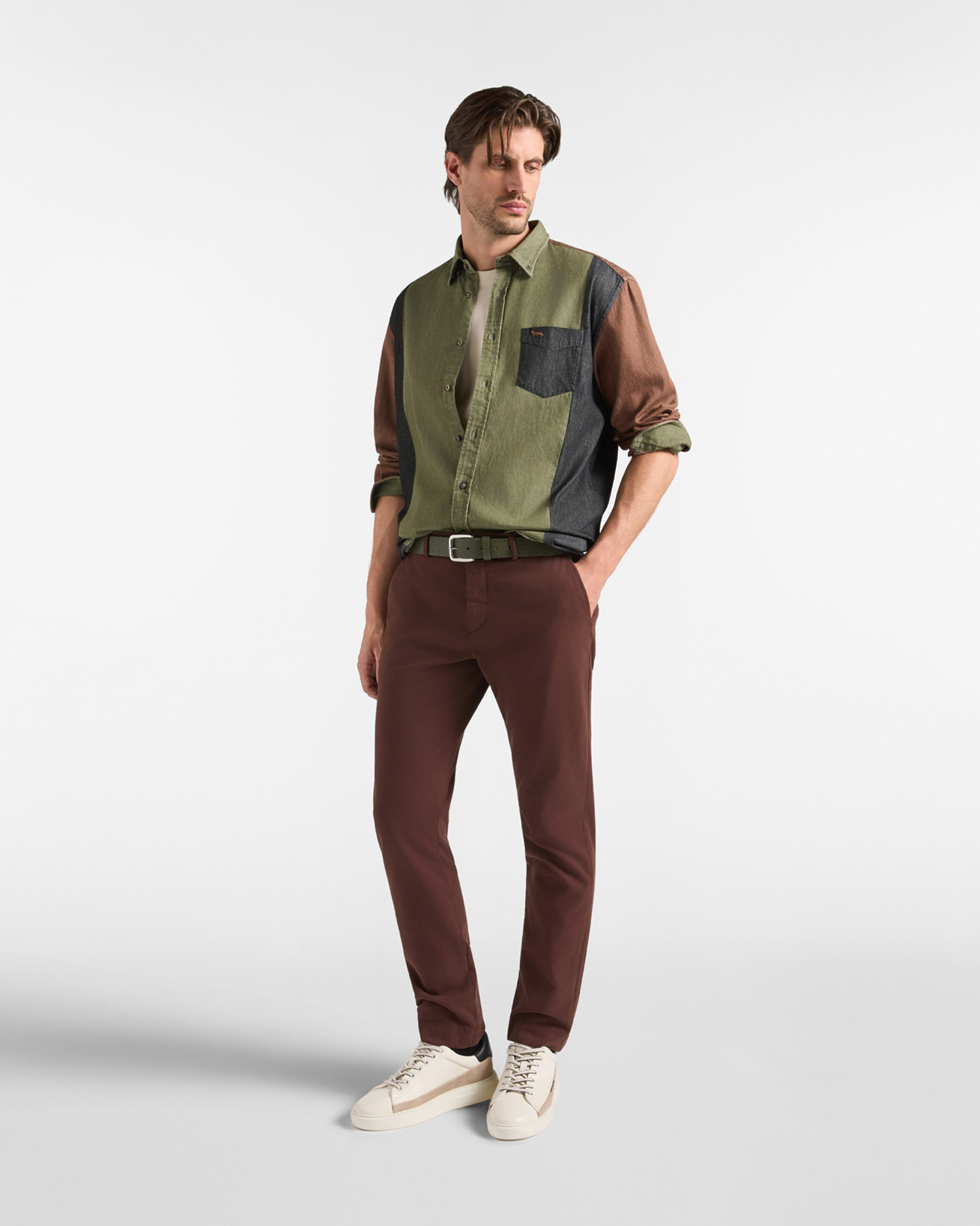 Pantalone Chino Uomo in cotone stretch  Narrow Fit, MARRONE SCURO, large image number 3