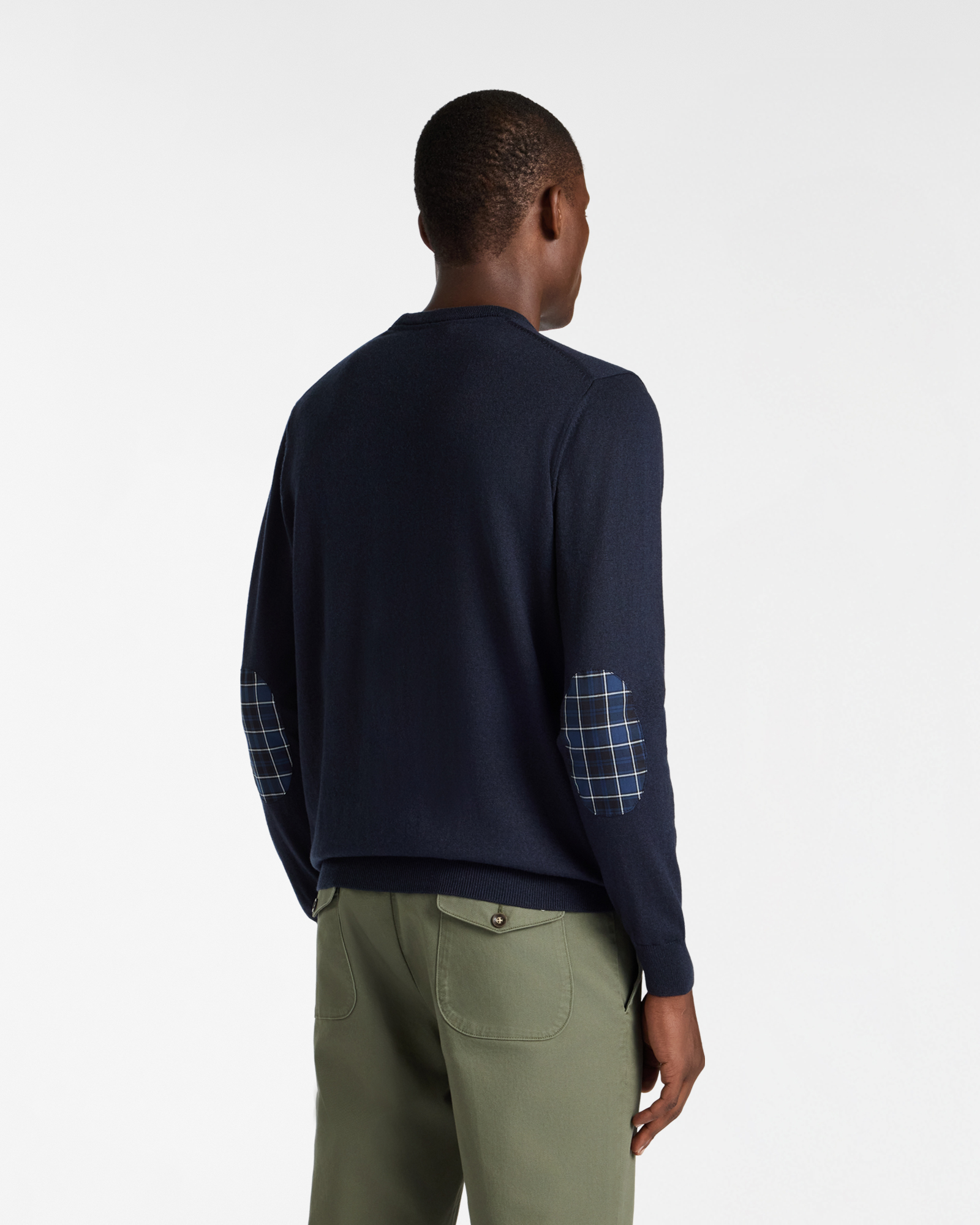 Maglione Girocollo con Toppe a Quadri, Blu Scuro, large image number 1