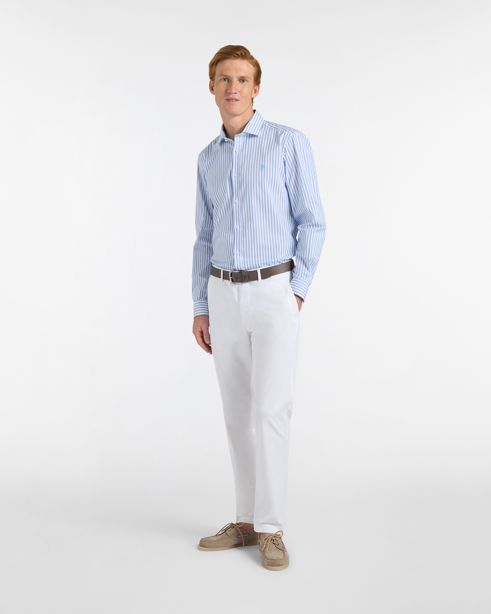 Camicia Uomo a Righe Narrow Fit, Celeste, large image number 3