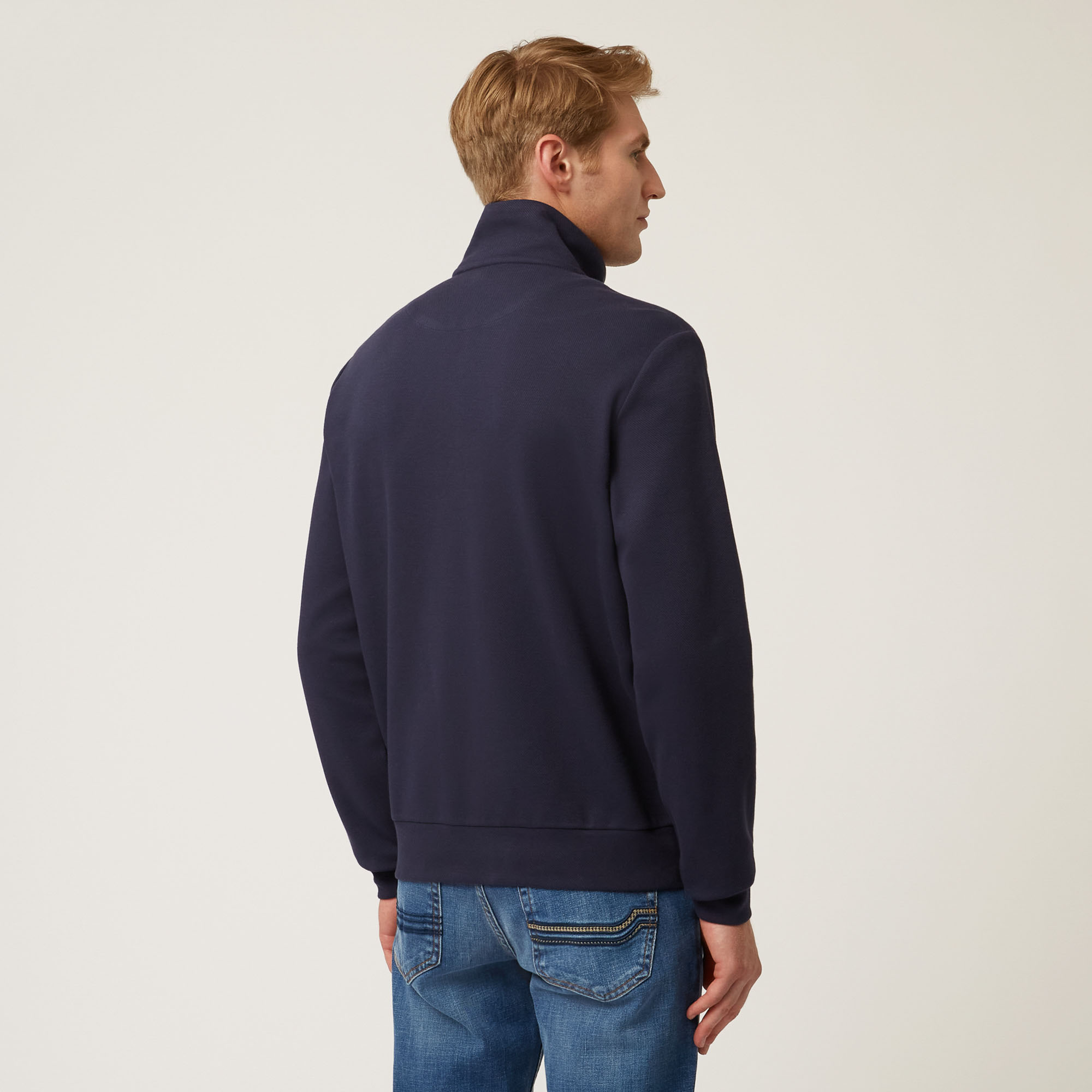 Full-Zip Sweatshirt With Contrasting Piping, Blue, large image number 1