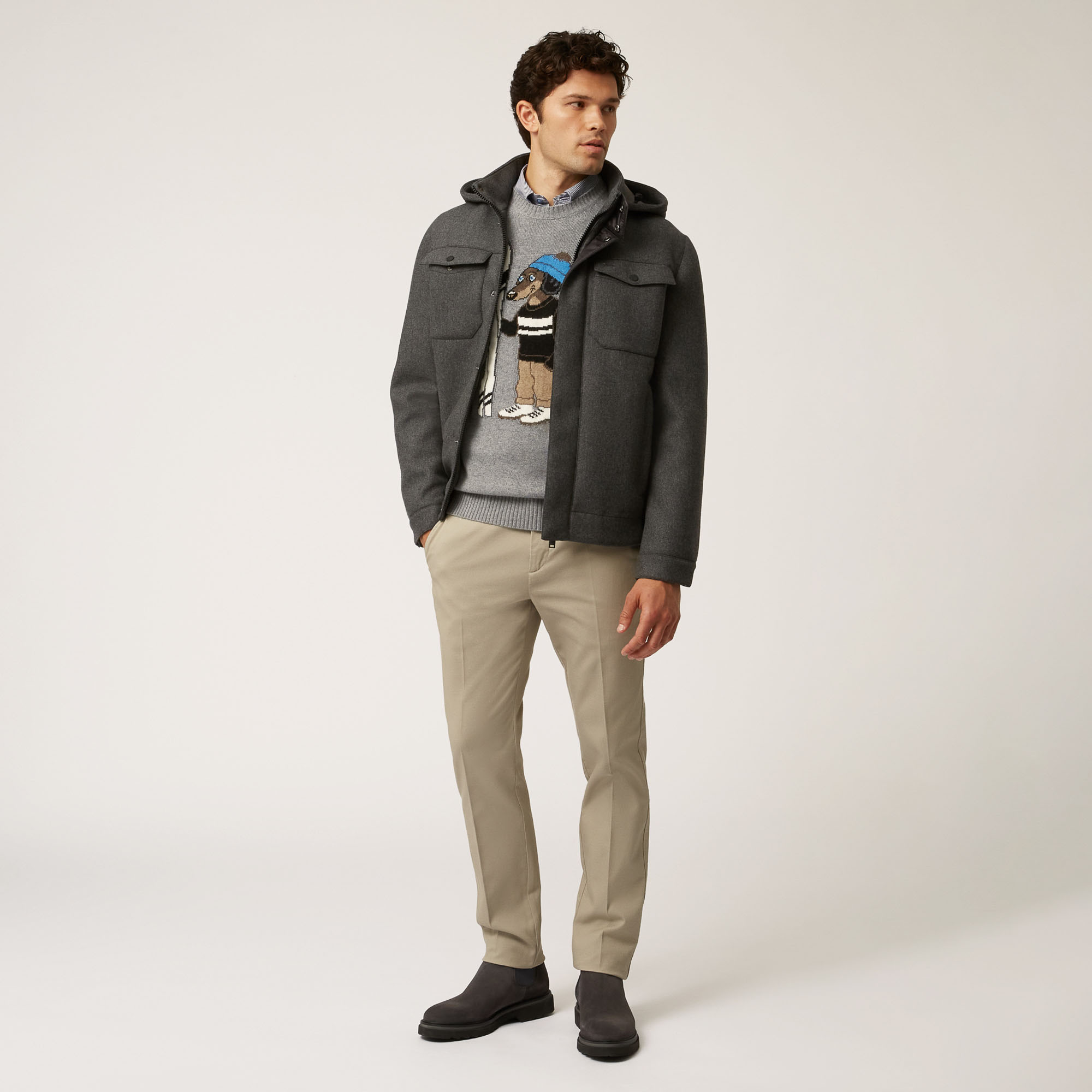 Pullover Girocollo Con Bassotto Blaine Ski Lounge, Grigio, large image number 3