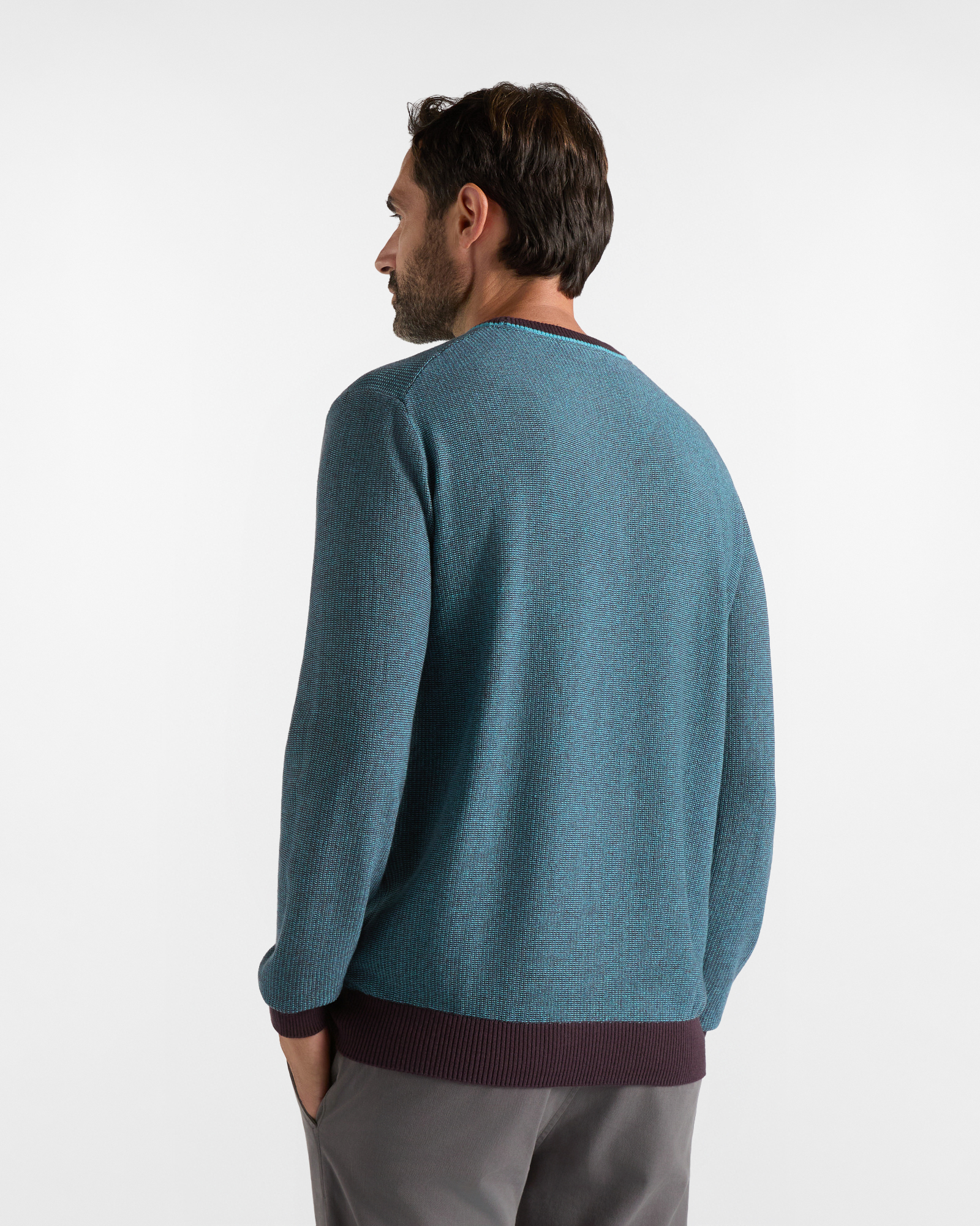 Maglia Girocollo HBJ Uomo punto misto in lana e cashmere, PRUGNA, large