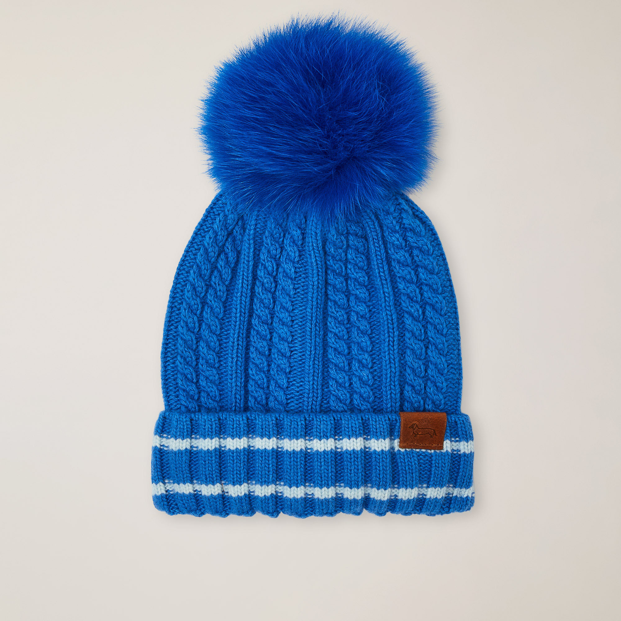 Hat with fur pom pom, Cornflower blue, large