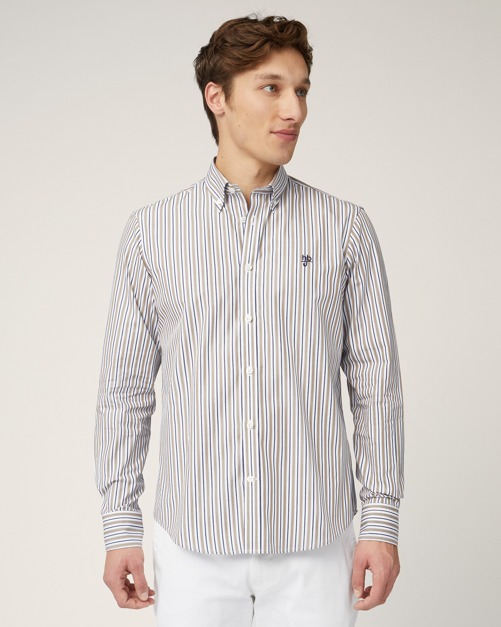 Camicia Multirighe In Cotone, Marrone Chiaro, large image number 0