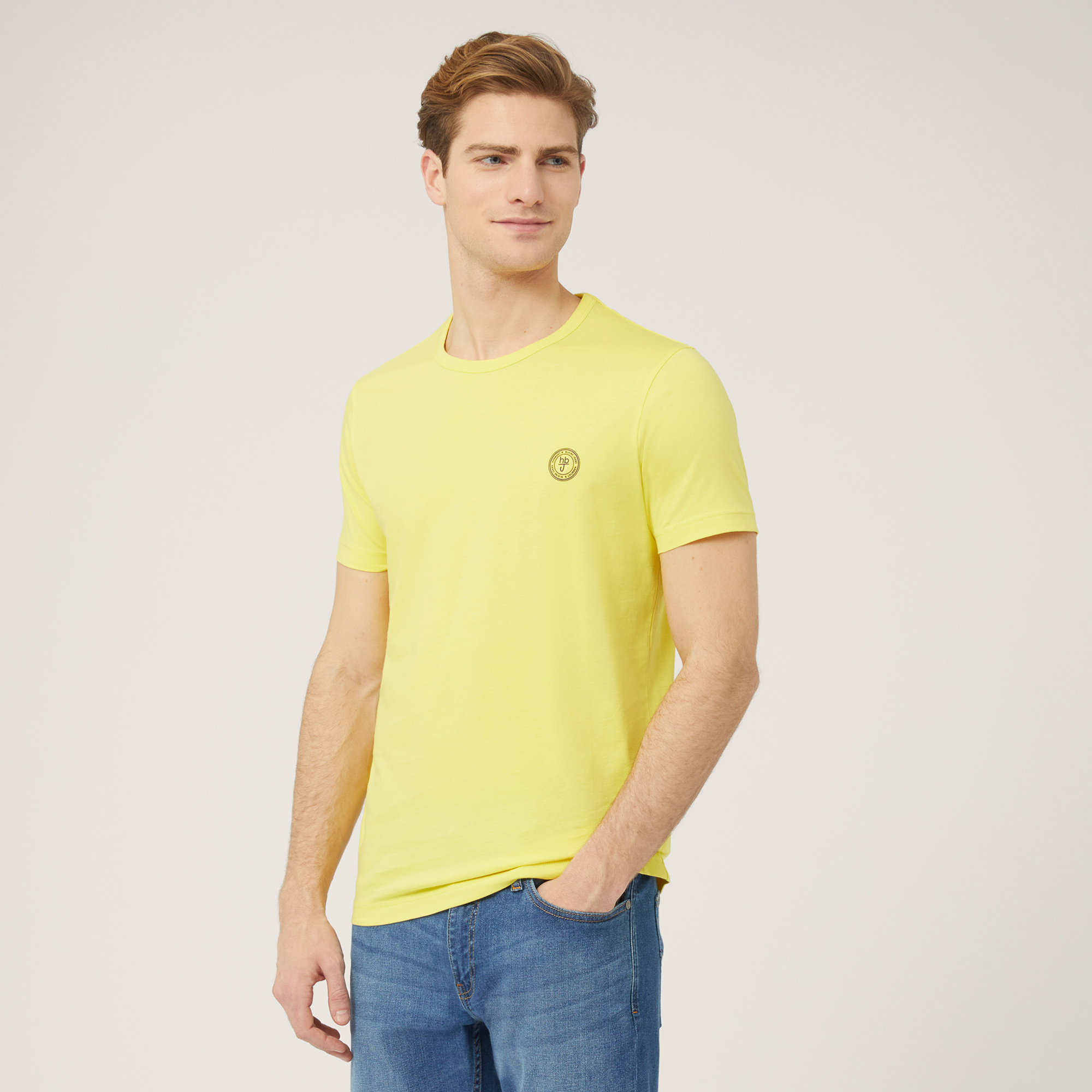 T-Shirt In Cotone Con Logo, Giallo, large image number 0