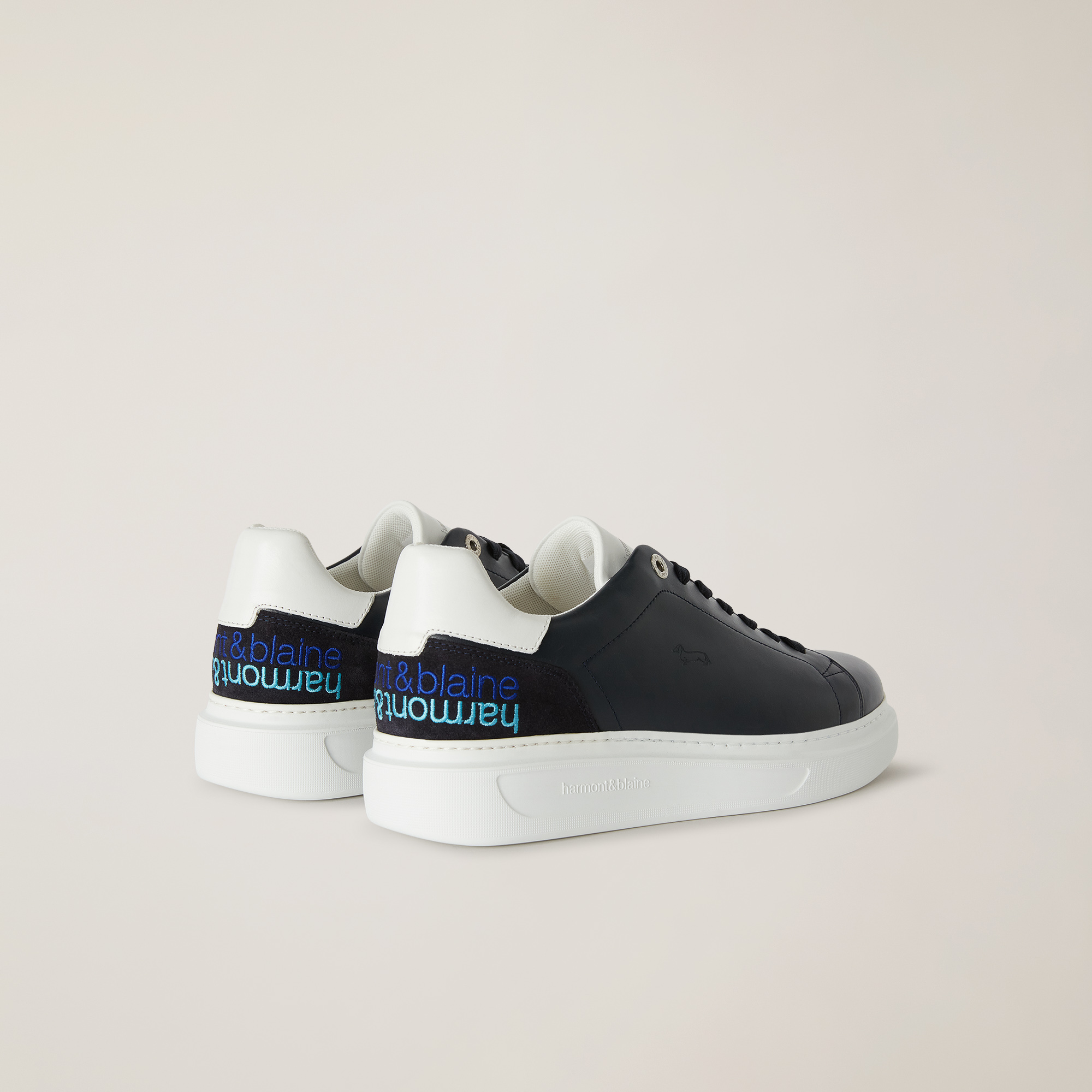 Leather Sneaker with Lettering, Blue, large image number 2
