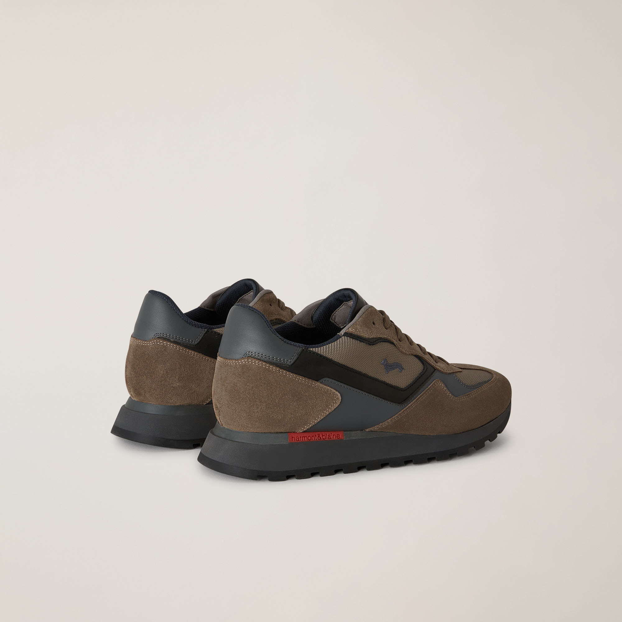 Sneaker Da Running In Mix Di Materiali Con Inserti A Contrasto, Beige/Grigio, large image number 2
