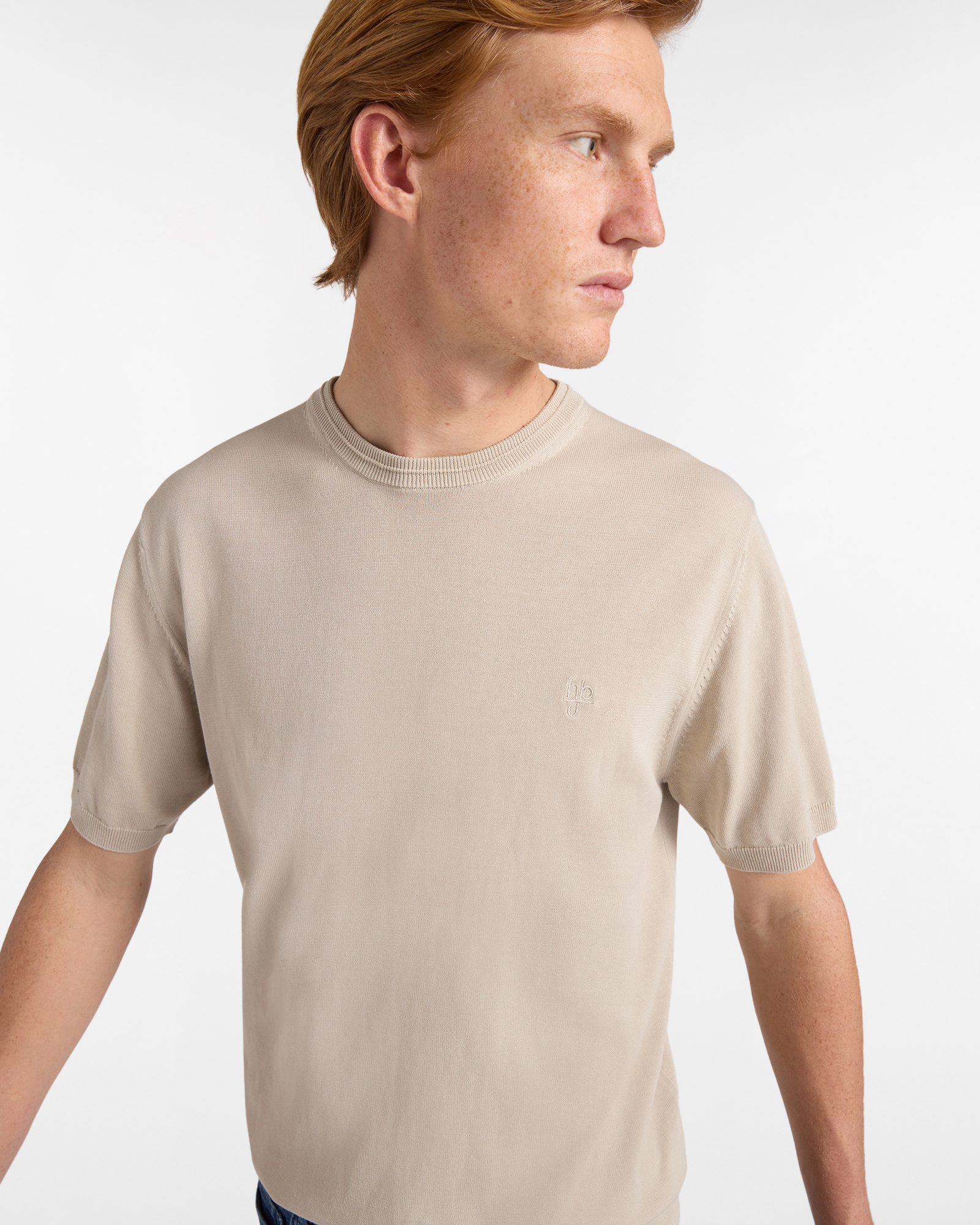 Girocollo Uomo in Crepe Manica Corta, Beige, large image number 2