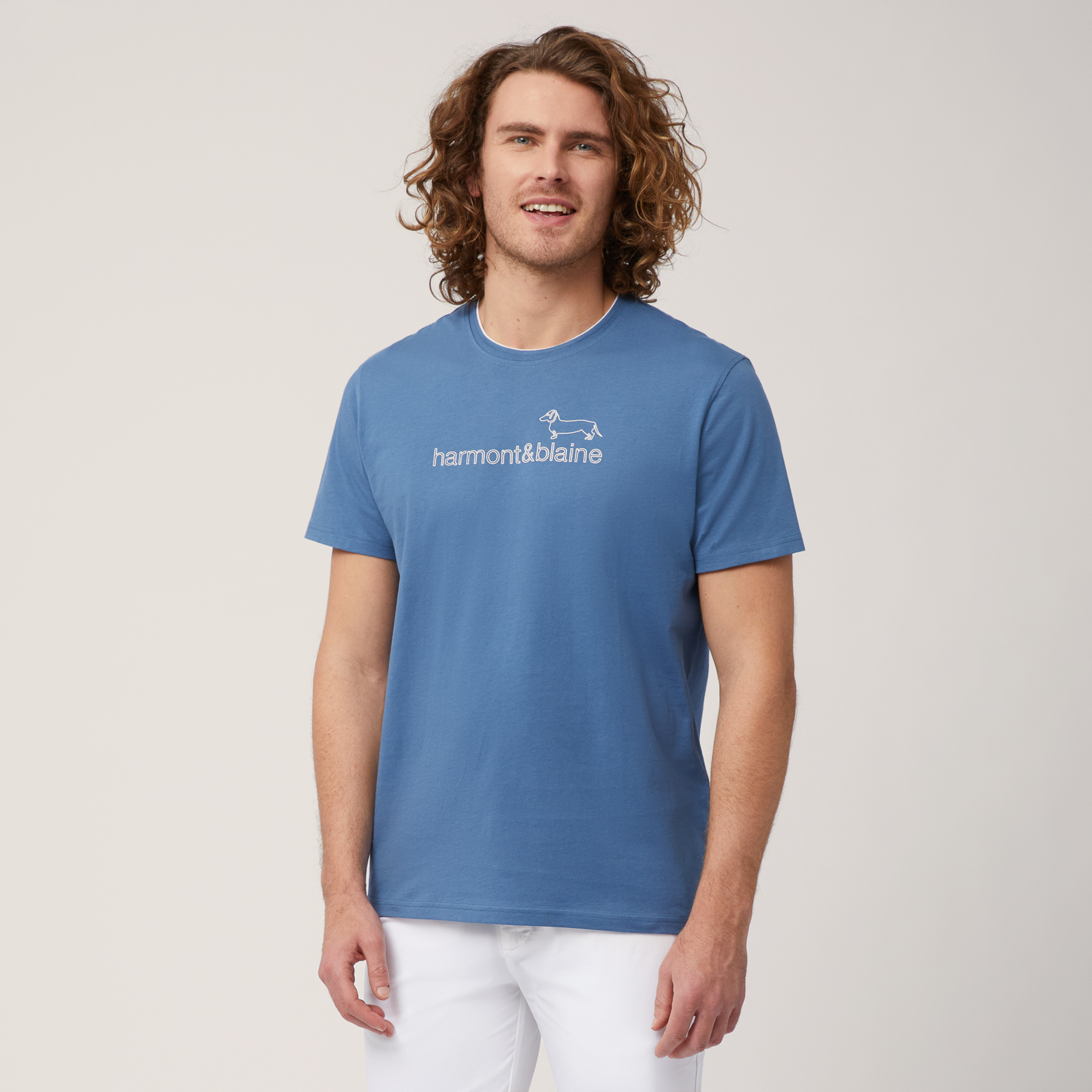 T-Shirt Con Stampa Logo, Blu, large