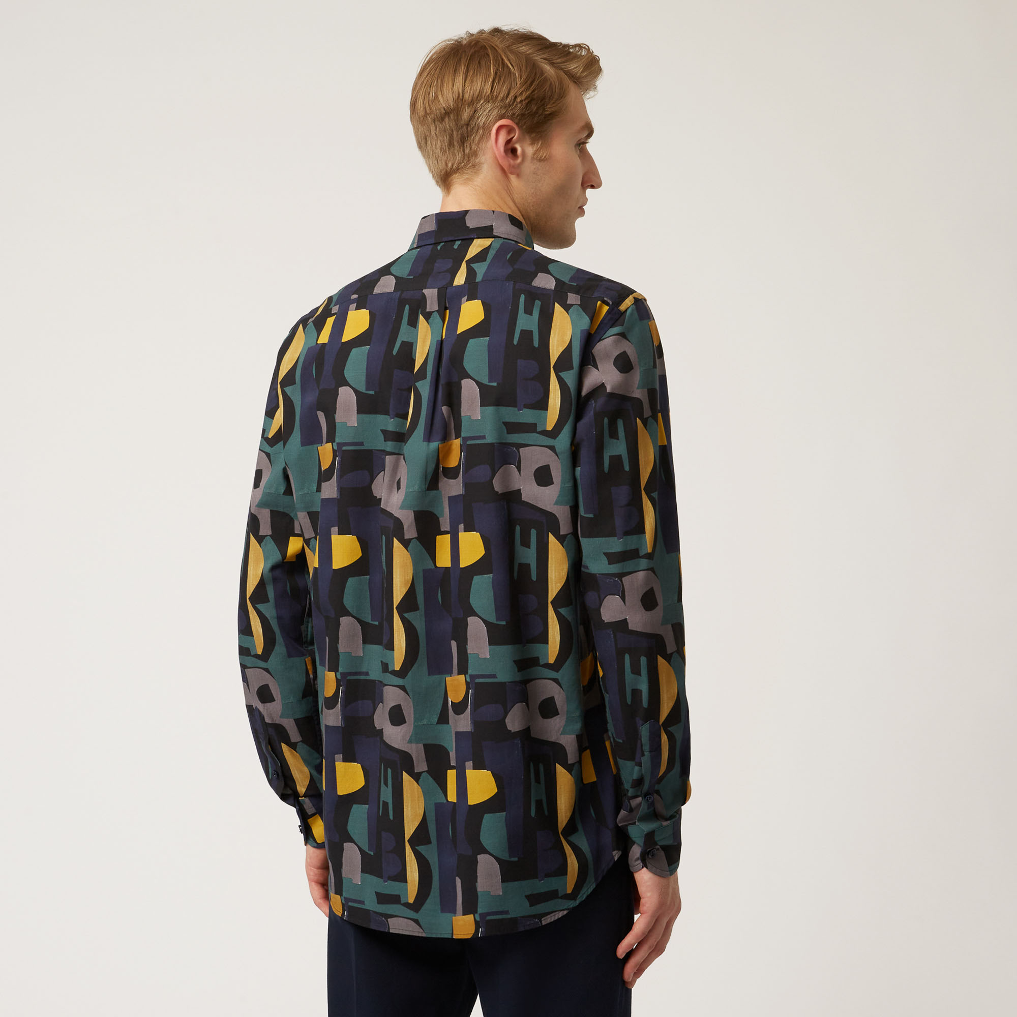 Camicia In Cotone Con Stampa Hb All-Over, Blu Navy, large image number 1