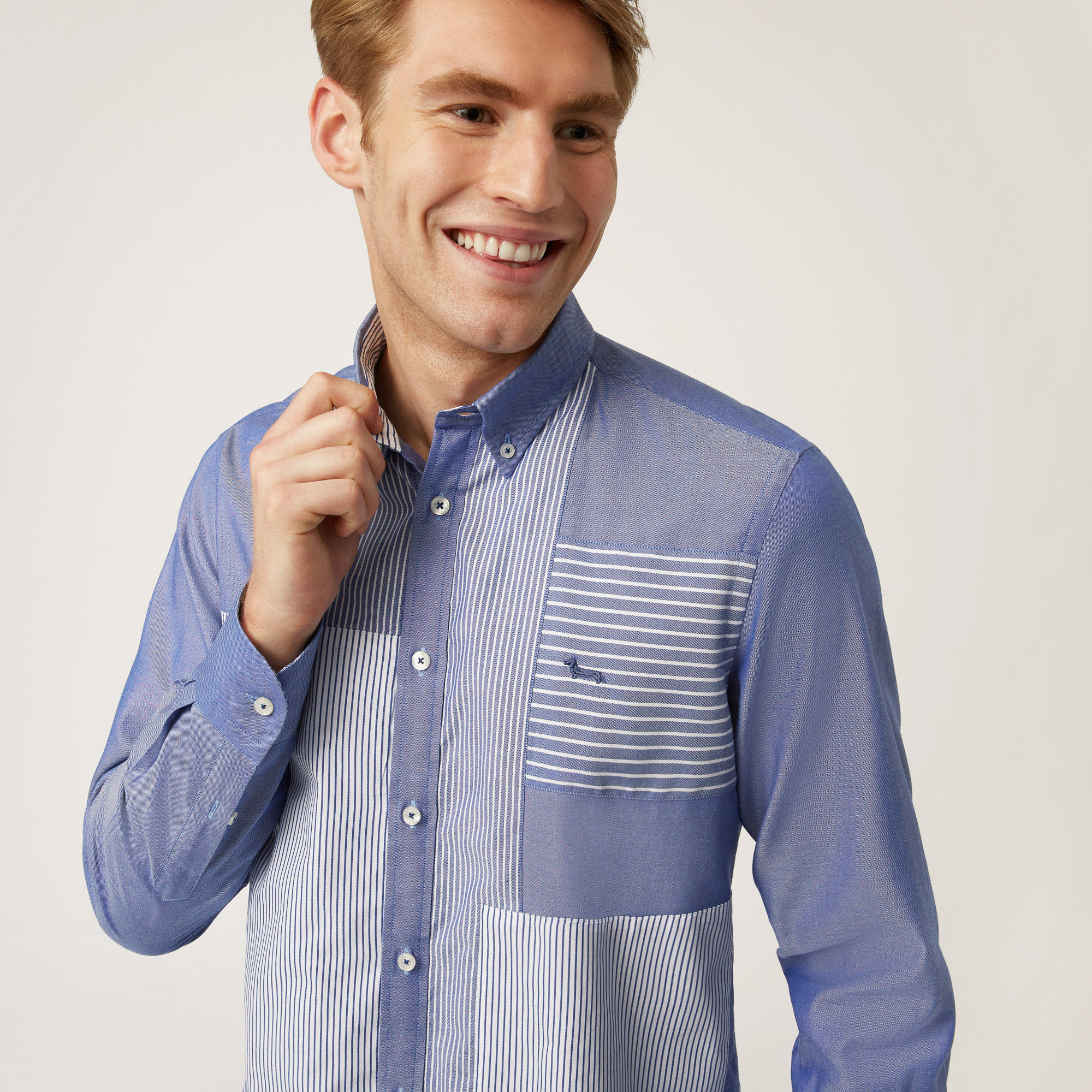 Camicia In Cotone Con Patch, Blu Chiaro, large image number 2