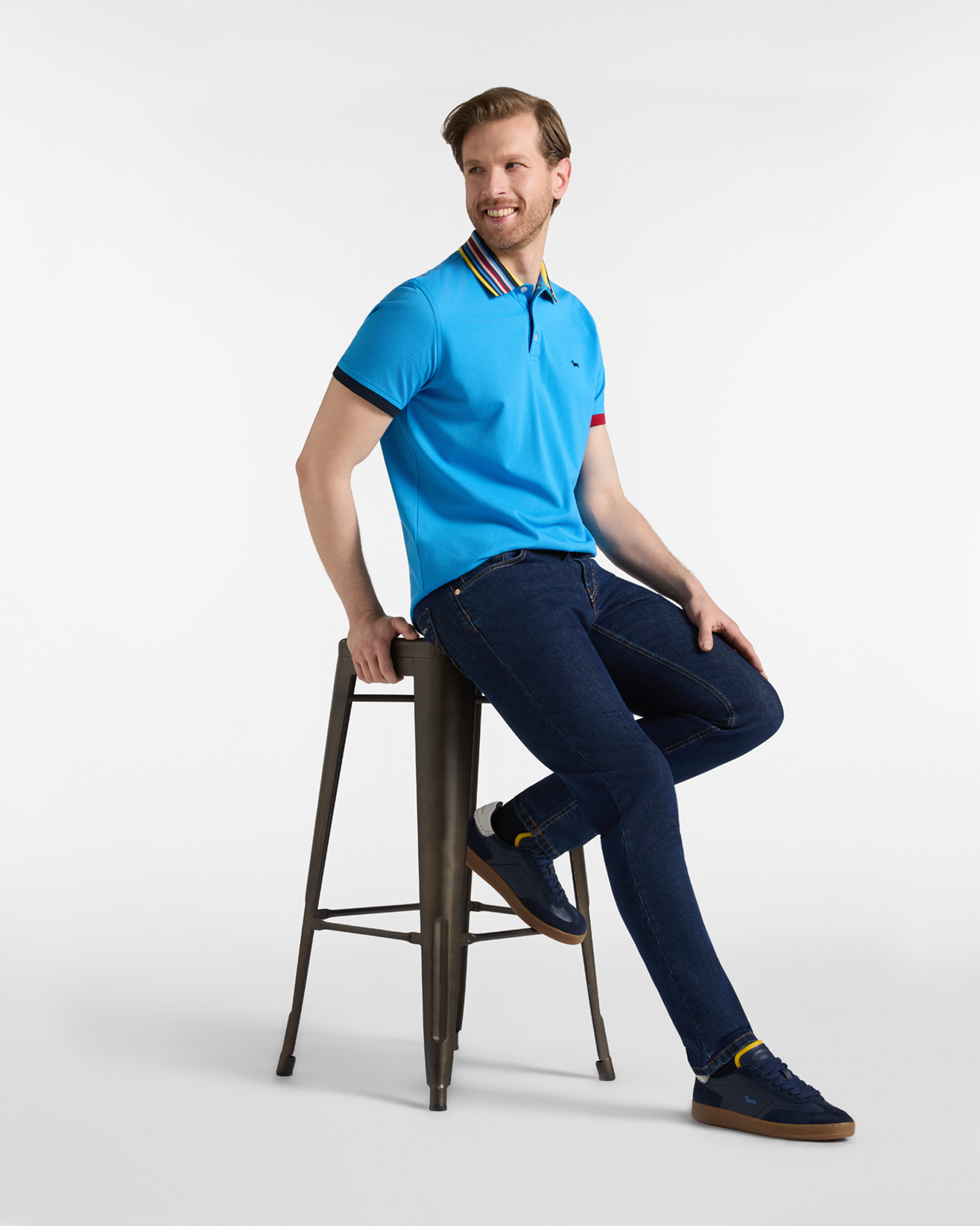 MERCERIZED PIQU&Eacute; POLO SHIRT WITH CONTRAST COLLAR AND HEM, LIGHT BLUE, large image number 3