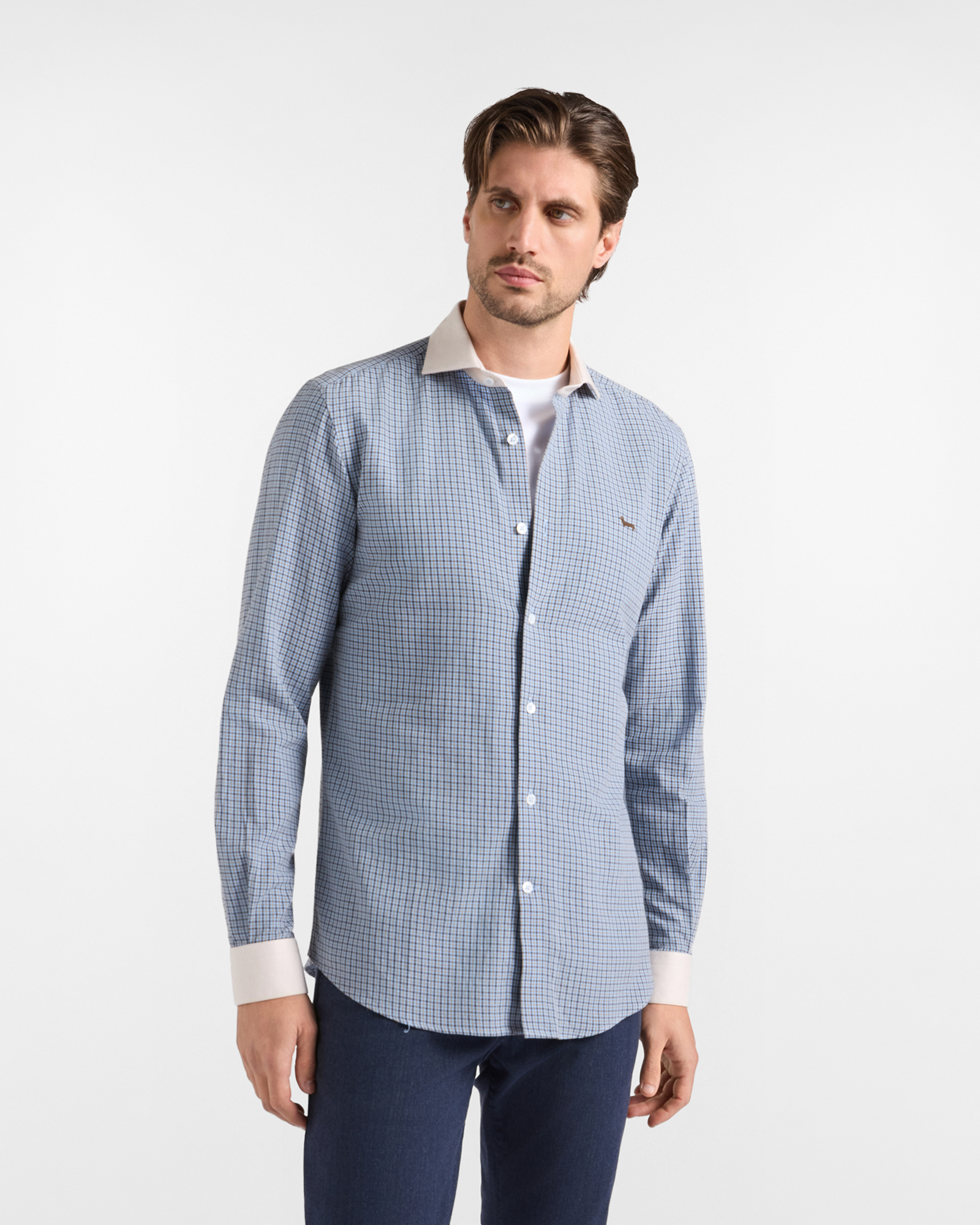Harmont & Blaine Men&rsquo;s Capsule Quality Colours Shirt in light blue micro-check cotton flannel