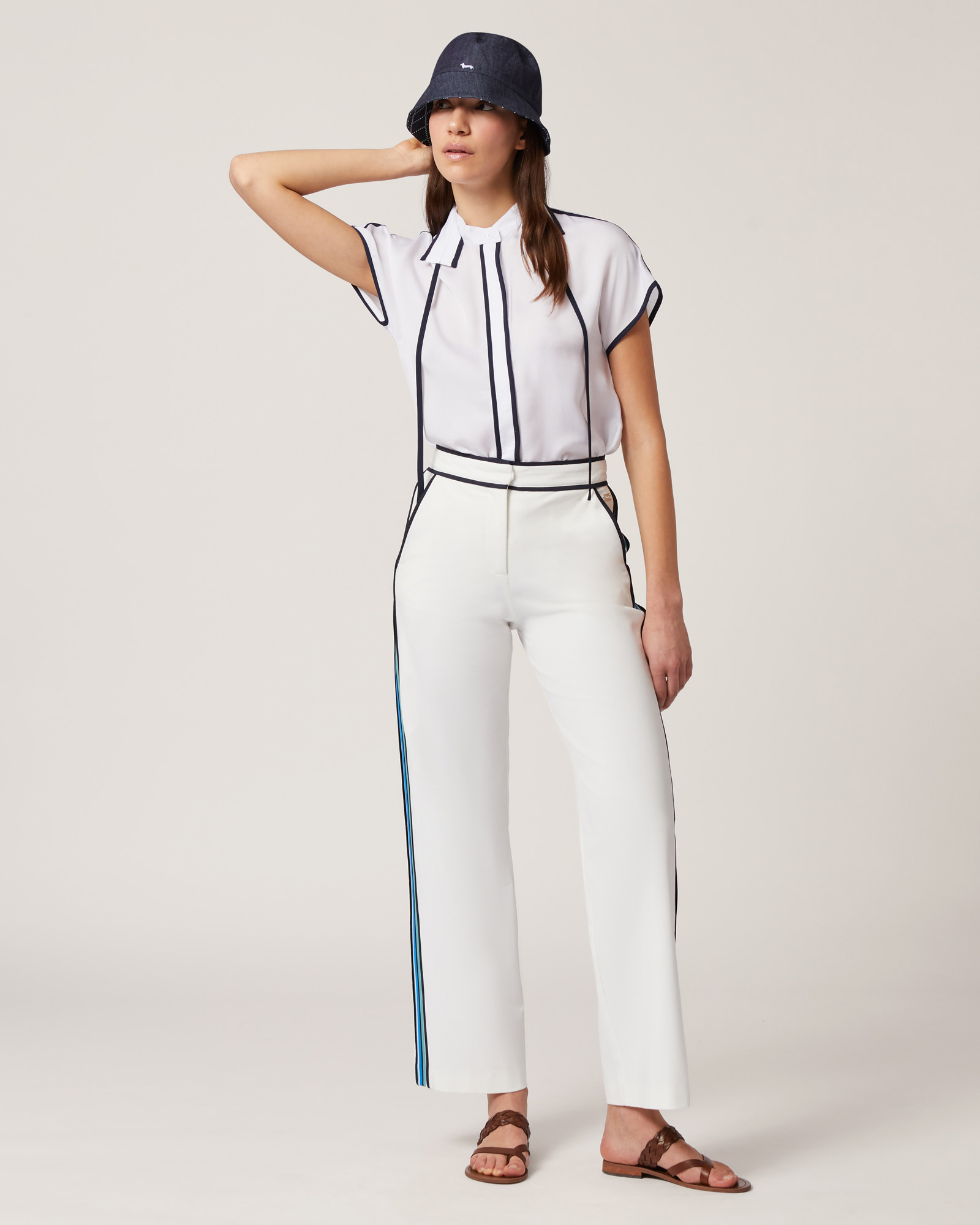 Pants with Contrasting Trims, Creamy White, large image number 3
