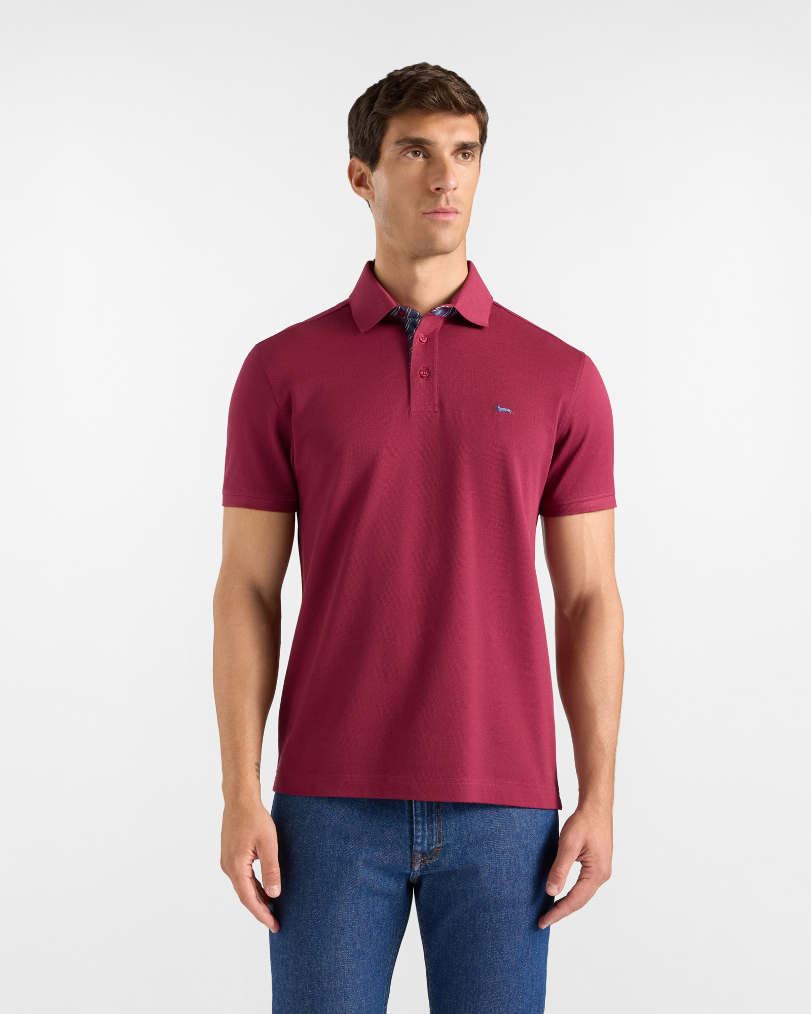 Men's short-sleeve indian rose 100% pure cotton piqu&eacute; polo shirt