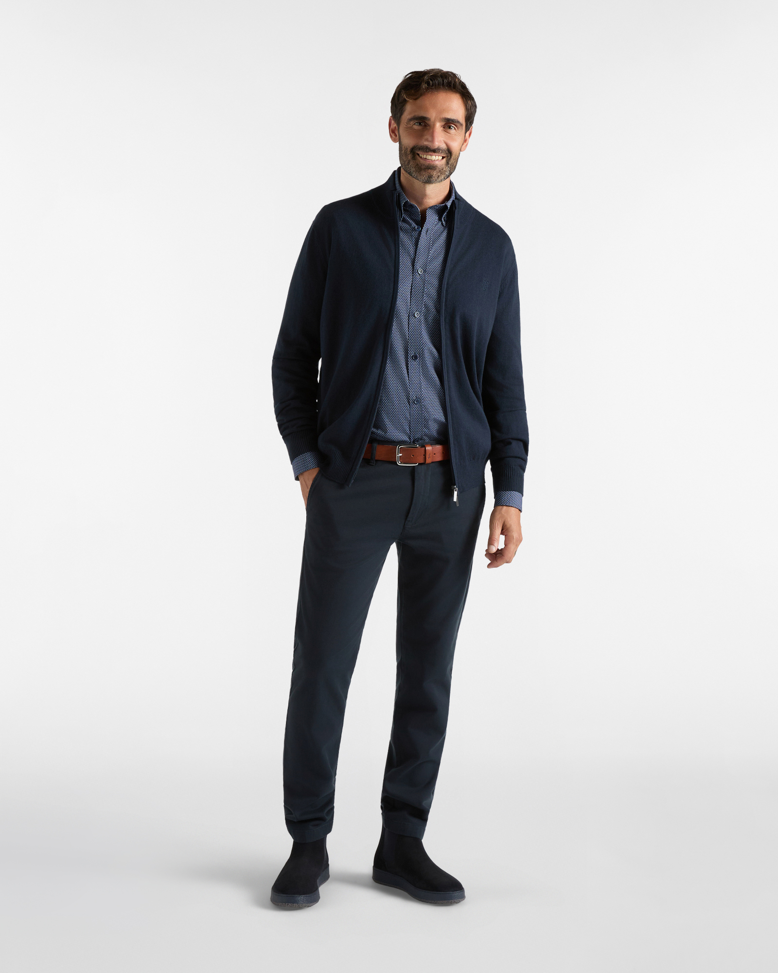 Maglia HBJ Uomo Full Zip in Misto Lana e Cashmere, BLU SCURO, large