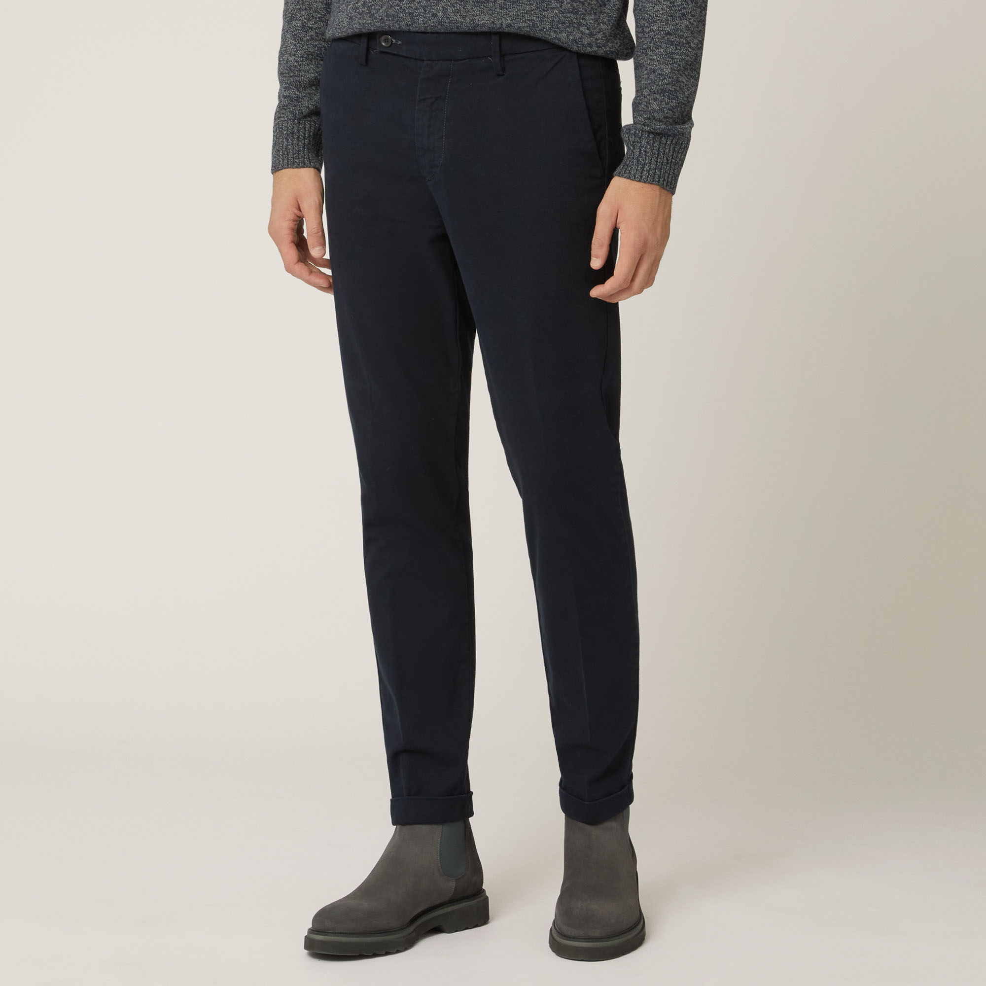 Pantalone In Cotone Stretch, Blu Navy, large