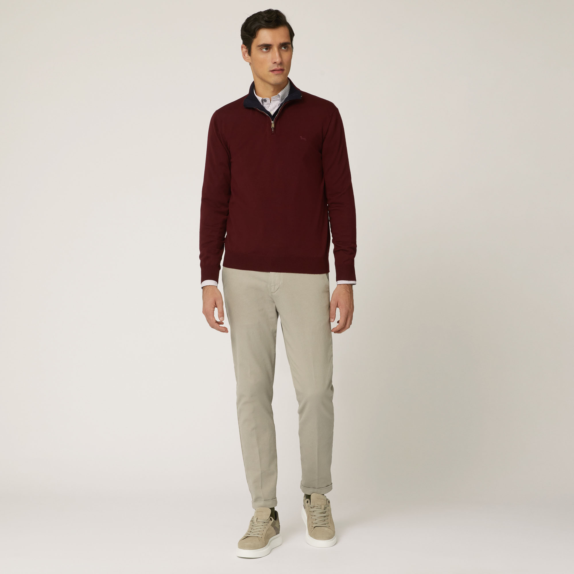 Pullover Con Mezza Zip E Bottoni, Bordeaux, large image number 3