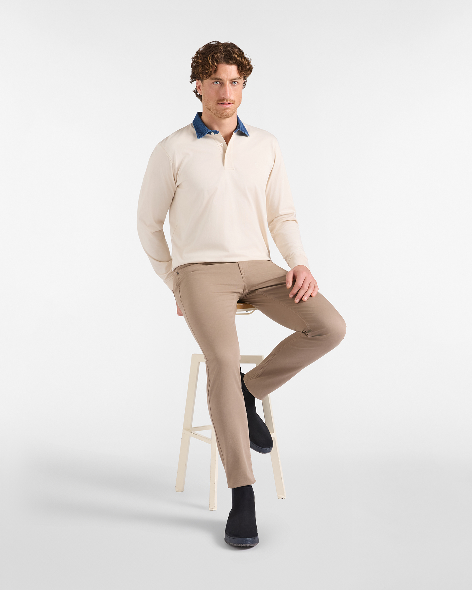 Pantalone HBJ Uomo 5 Tasche Narrow Fit in Gabardina di Cotone Stretch, BEIGE, large image number 3