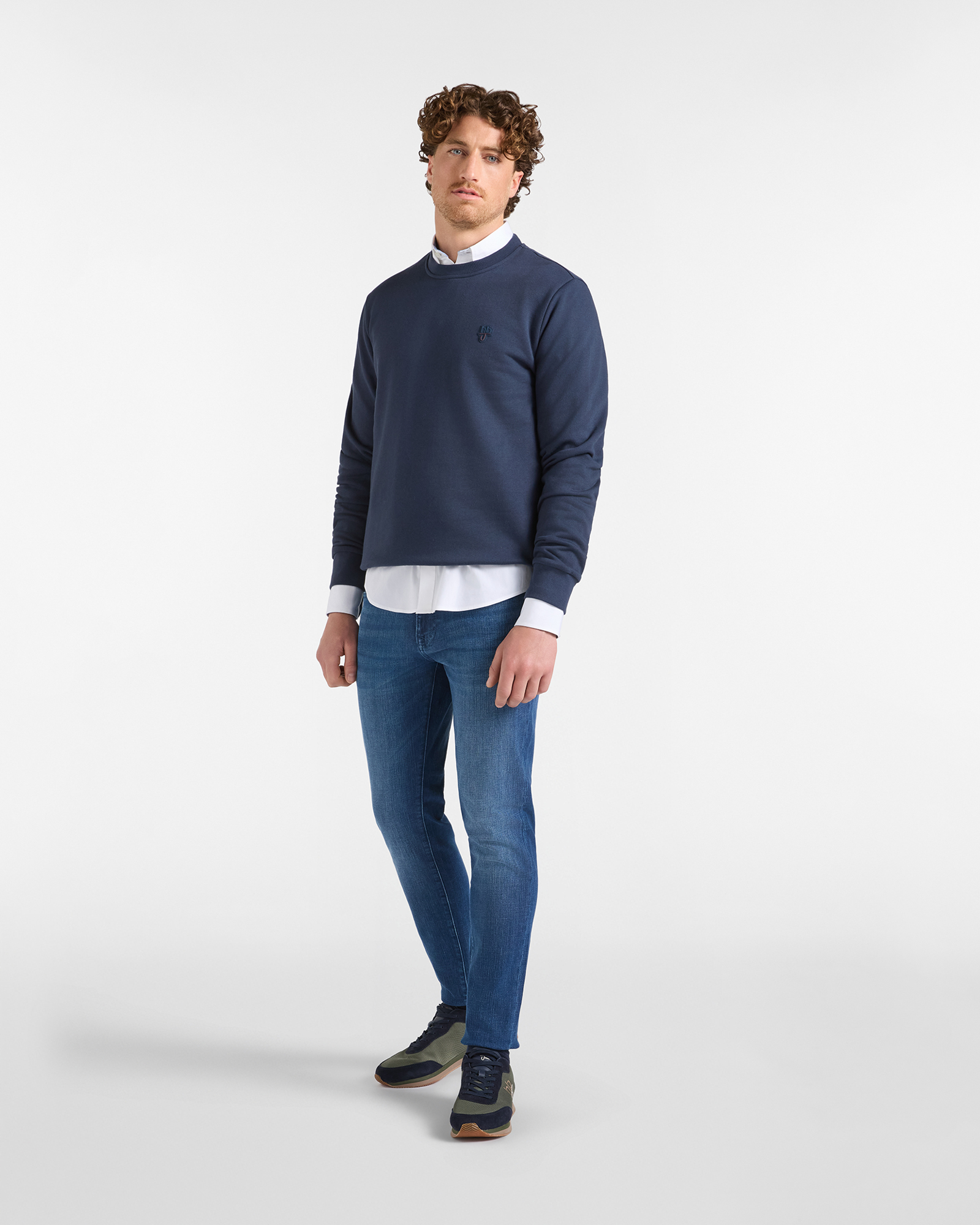 Felpa HBJ Uomo con patch logo in misto cotone, BLU SCURO, large