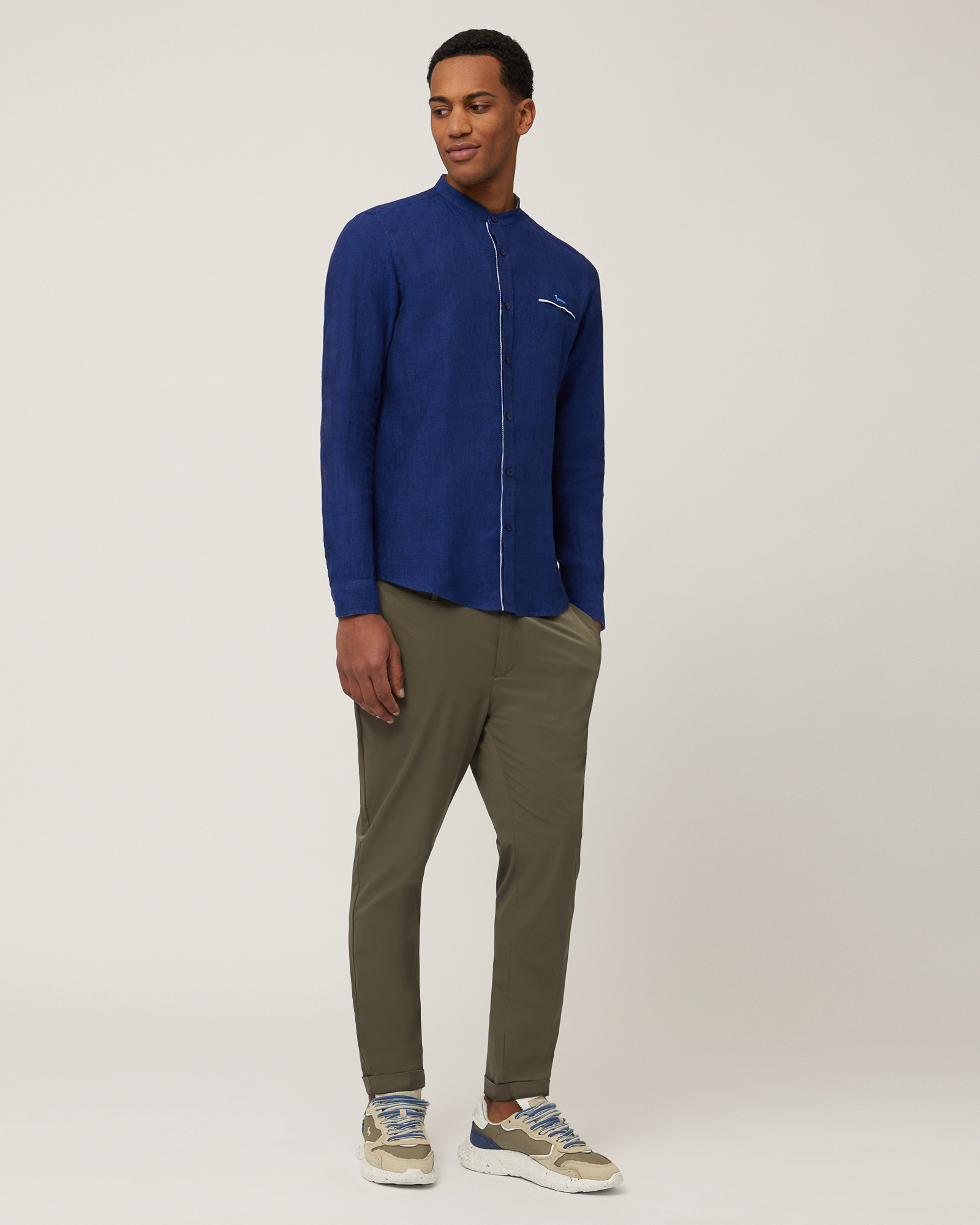 Shirt with Mandarin Collar, Midnight Blue, large image number 3