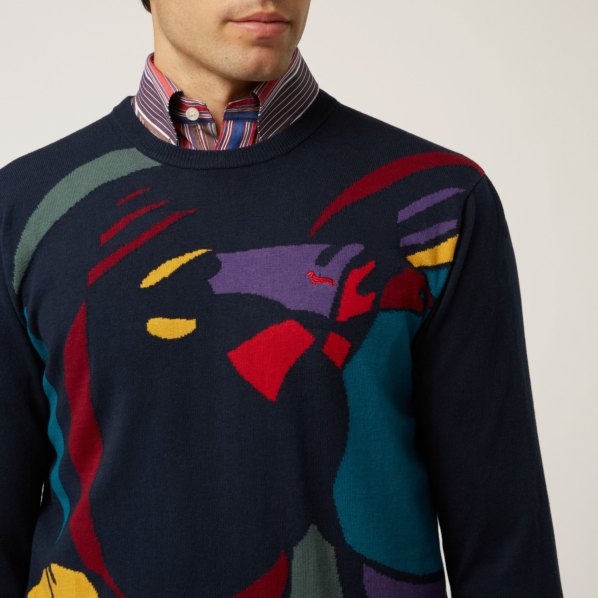 Pullover Girocollo Con Intarsi Art Academy, Blu Navy, large image number 2