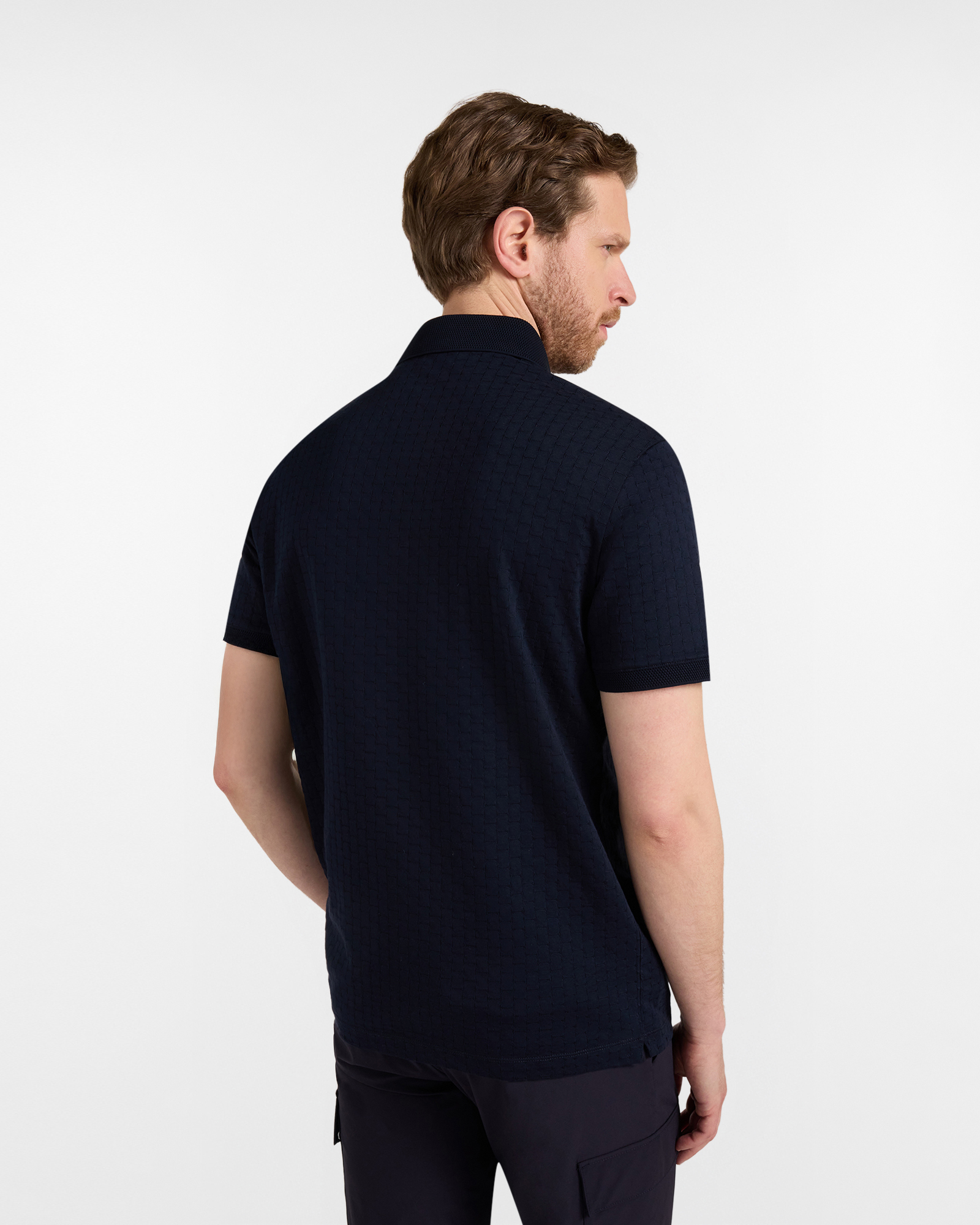 Men's jacquard jersey polo shirt with 3D collar