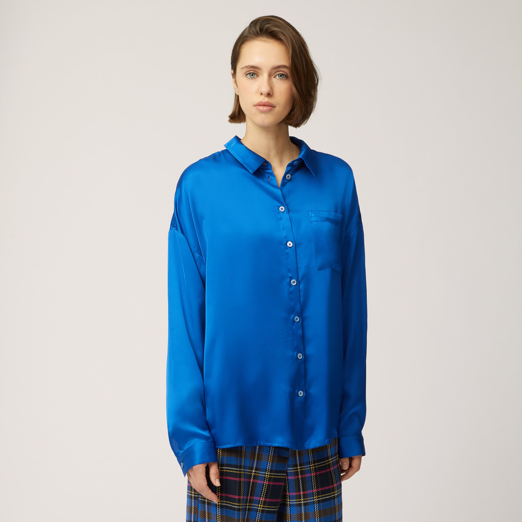 Camisa Cuadrada Con Botones En La Espalda, Azul cobalto, large