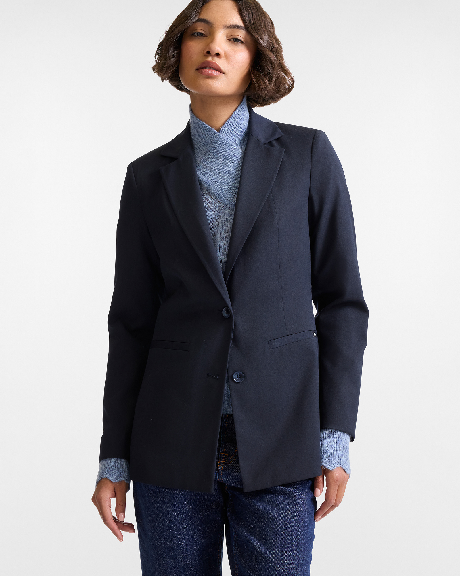 Fluid Single-Breasted Jacket, Navy Blue, large image number 0