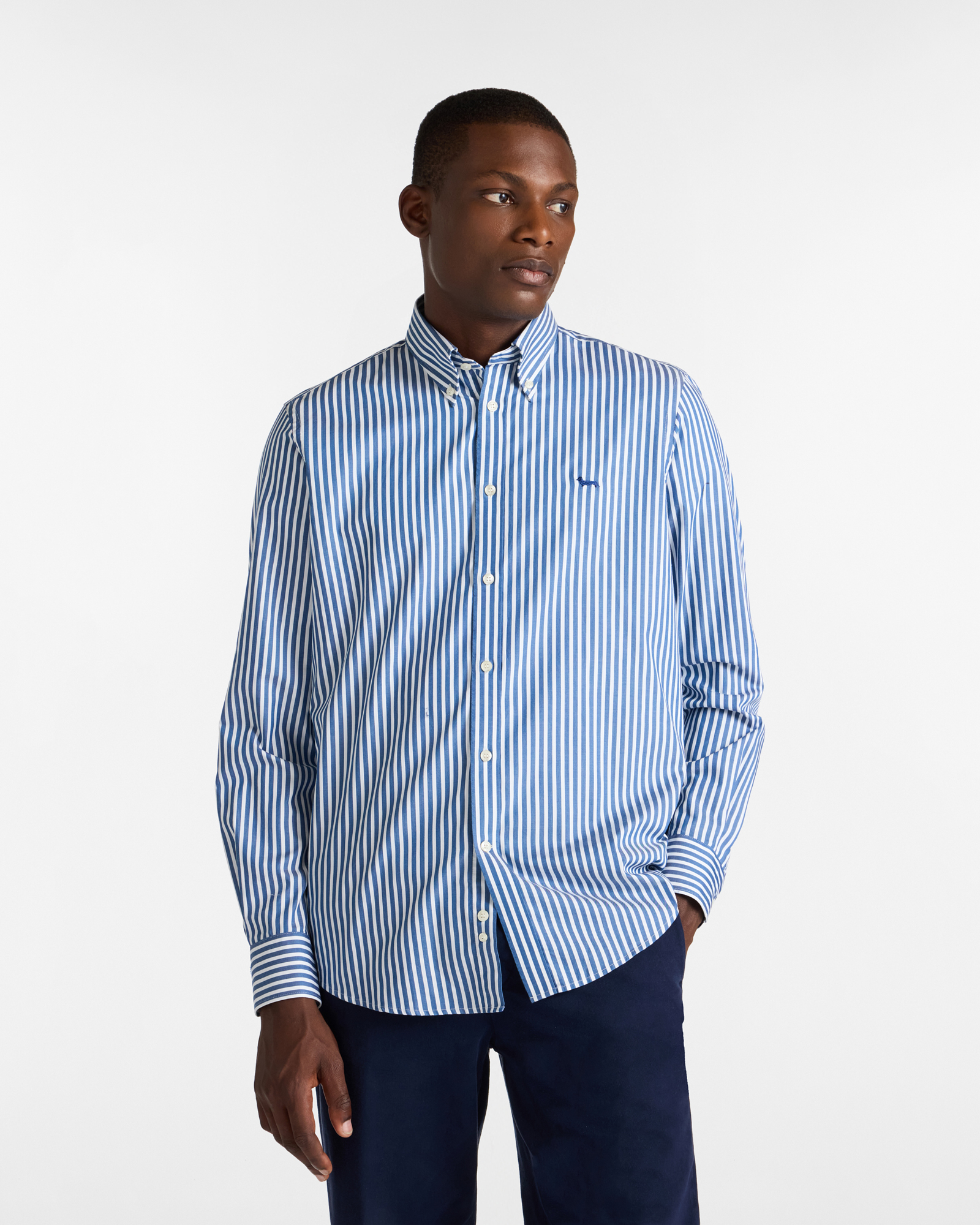 Striped Shirt with Dachshund, Light Blue, large