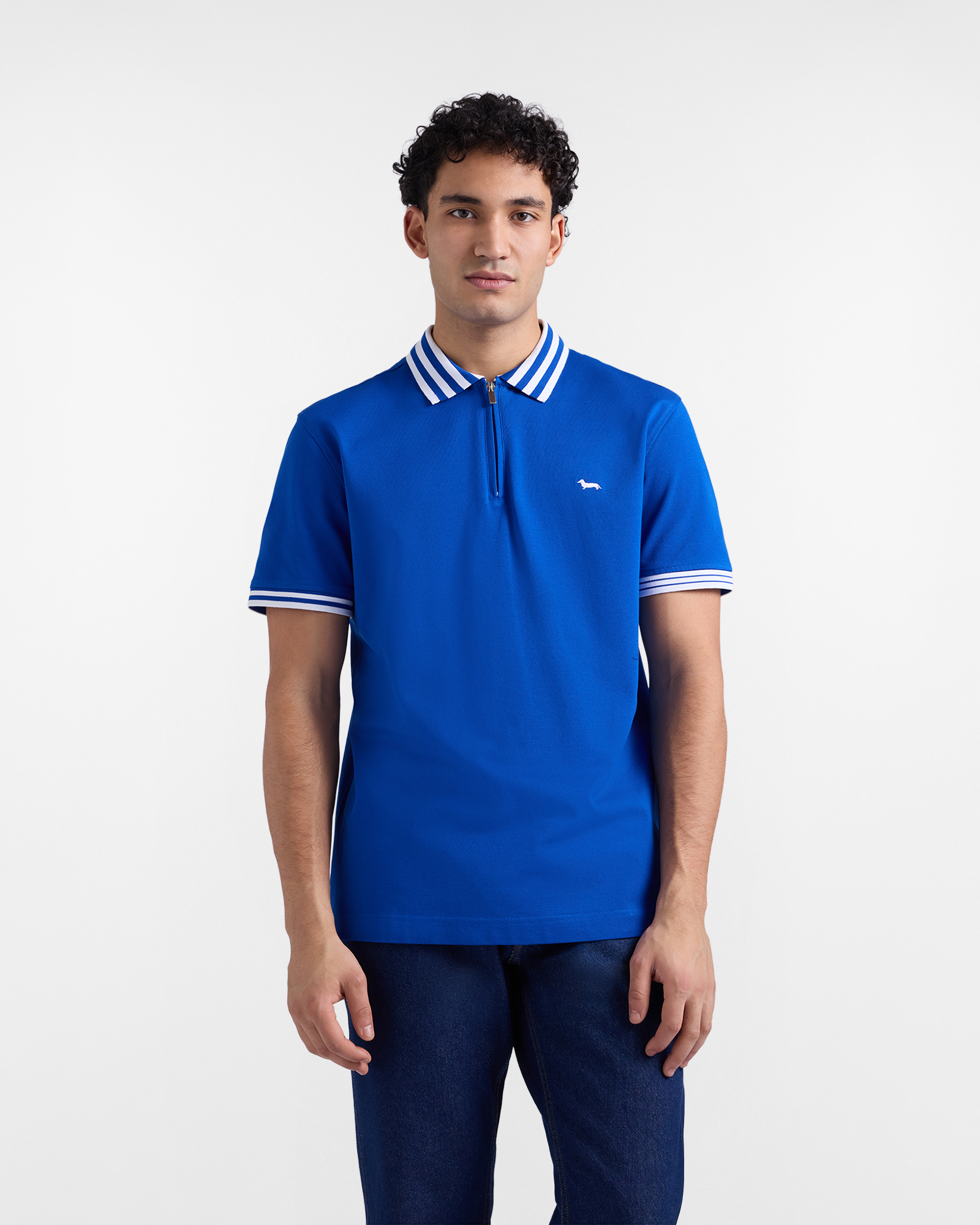 Polo de hombre con cremallera de la C&aacute;psula Sorbetto, Azul, large