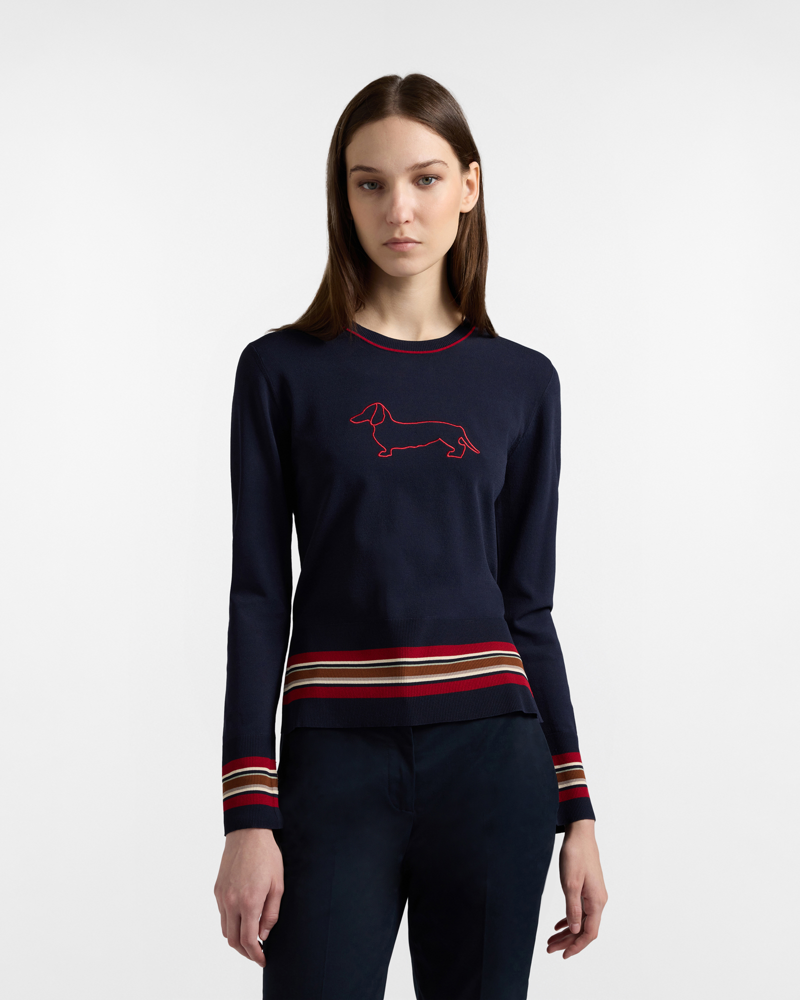 Maglia girocollo con Maxi Bassotto, Blu, large