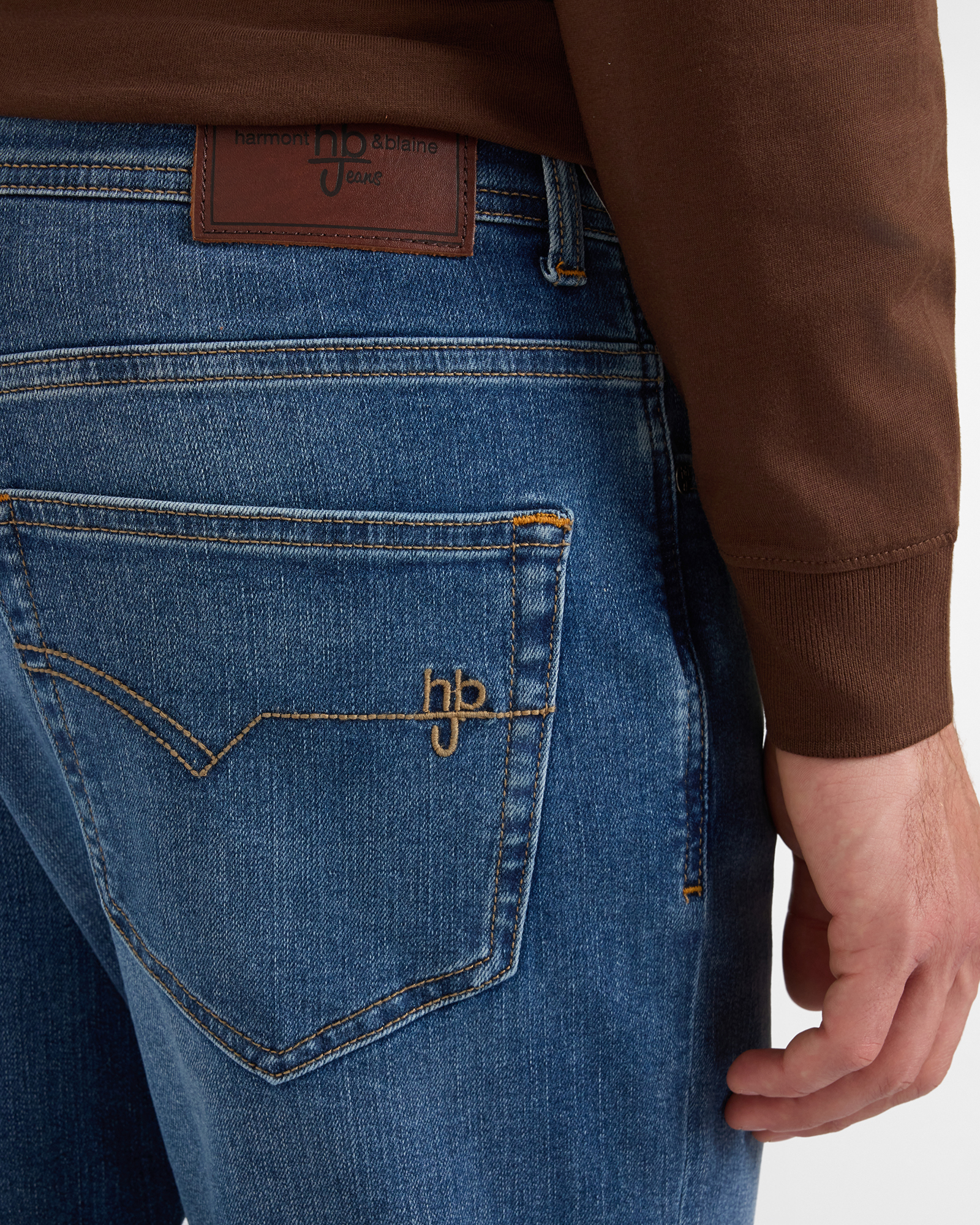 Jeans HBJ Uomo Narrow Fit 5 Tasche in Denim Stretch, BLU DENIM, large