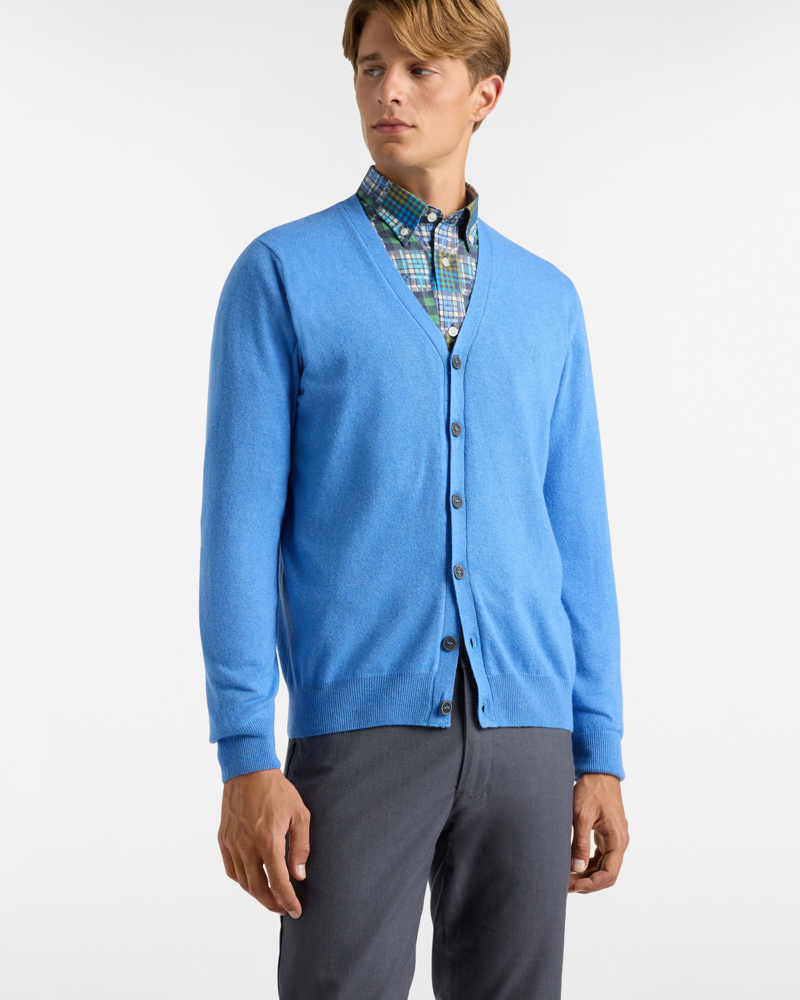 Cardigan con bottoni, Azzurro, large