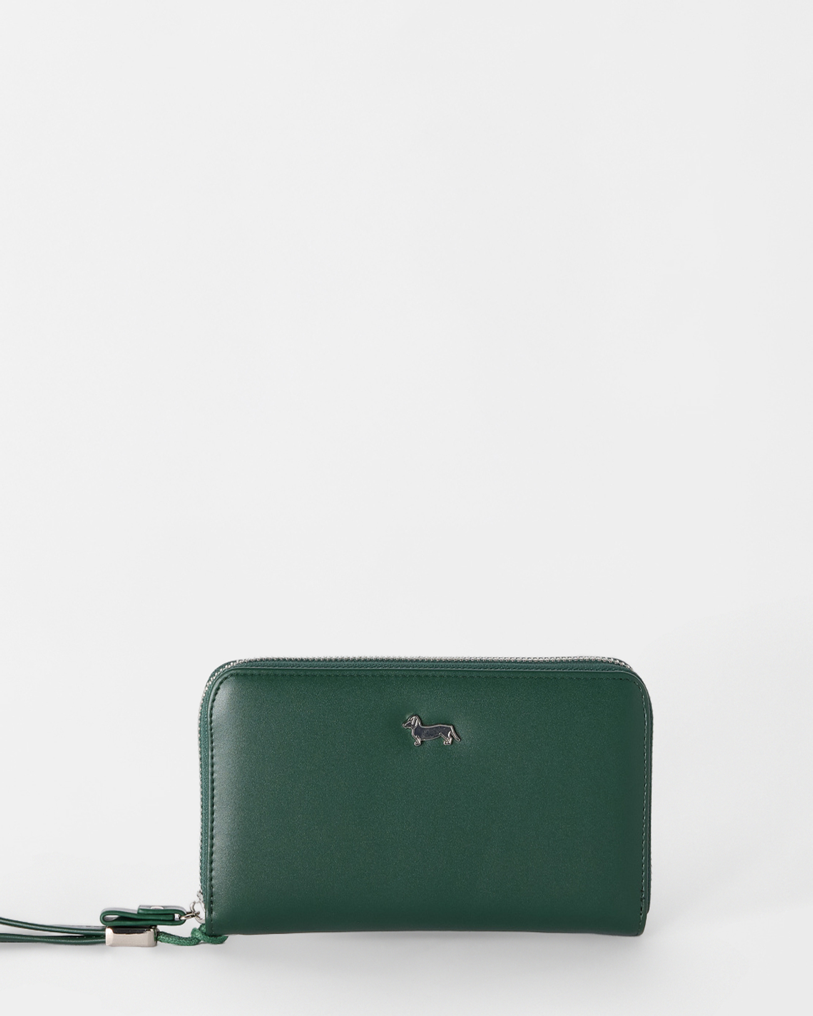 Women's green long wallet with zipper