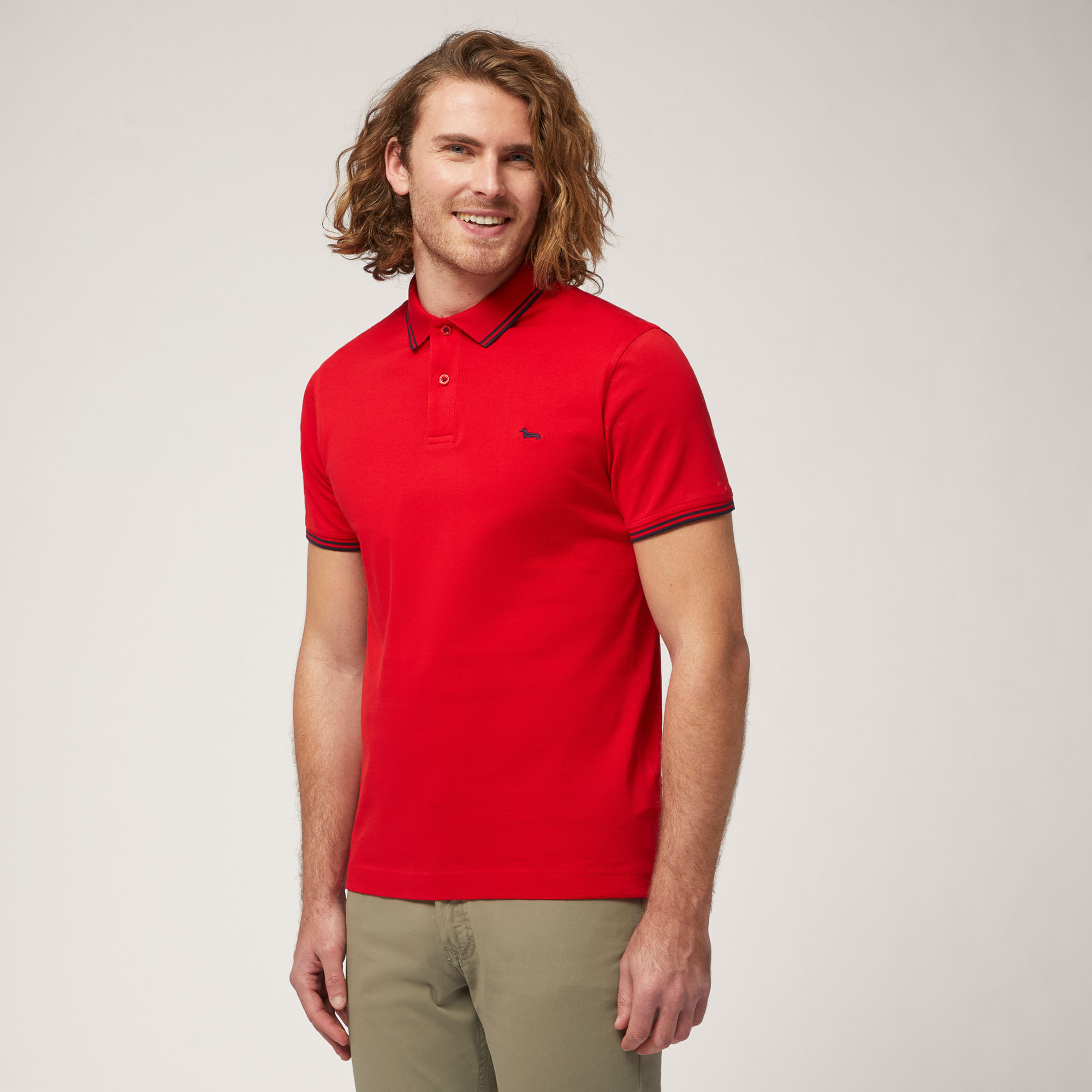 Poloshirt mit Kontrastfarben, Rot, large