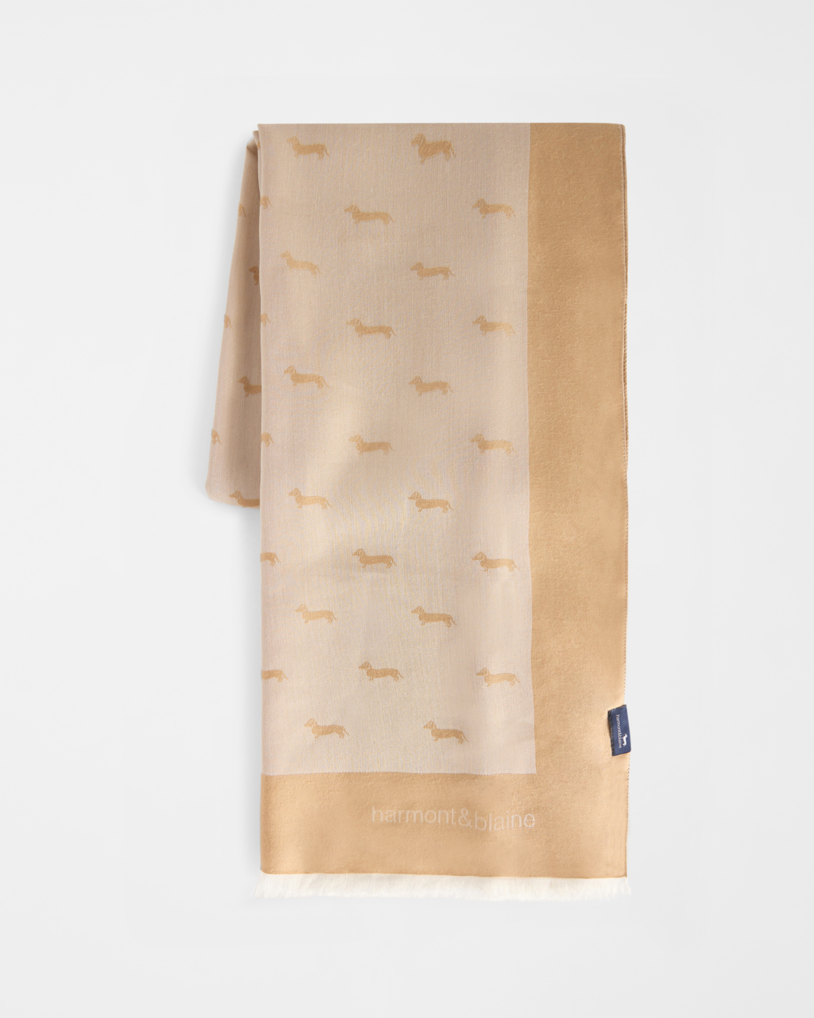 Women's scarf in beige viscose and silk blend with dachshund jacquard
