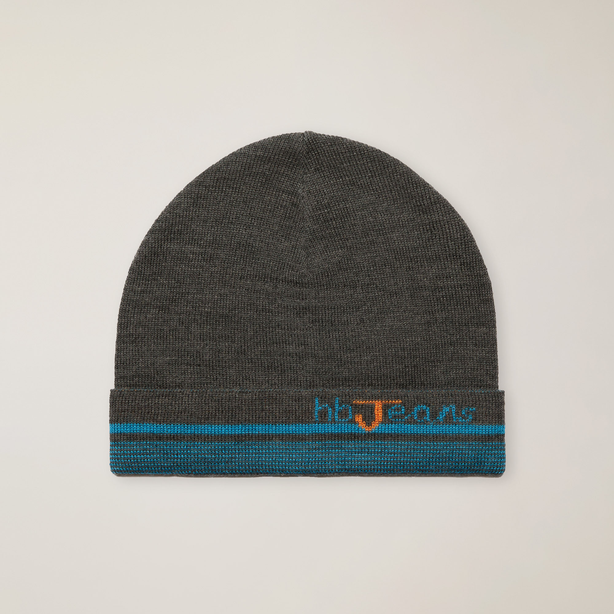 Berretto In Misto Lana Con Lettering E Righe Sul Fondo, Grigio, large image number 0