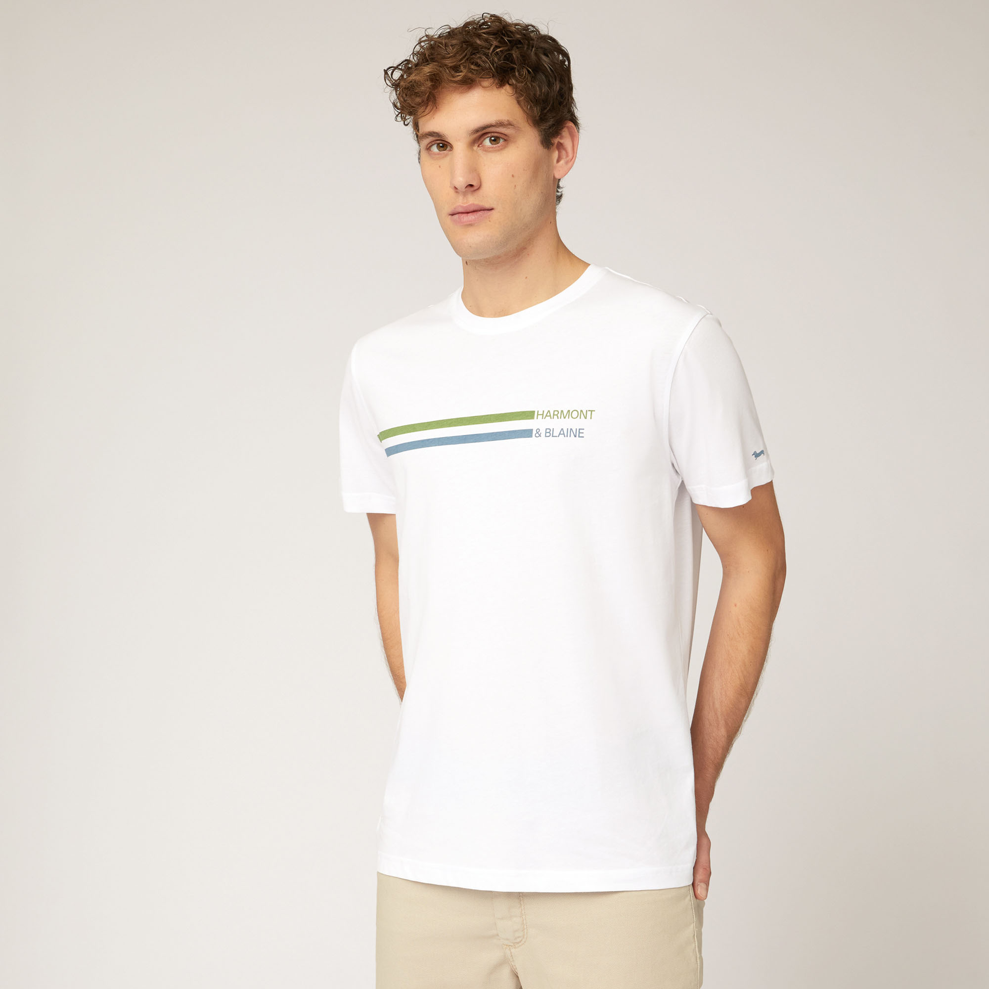 T-Shirt with Lettering and Stripes, White, large image number 0