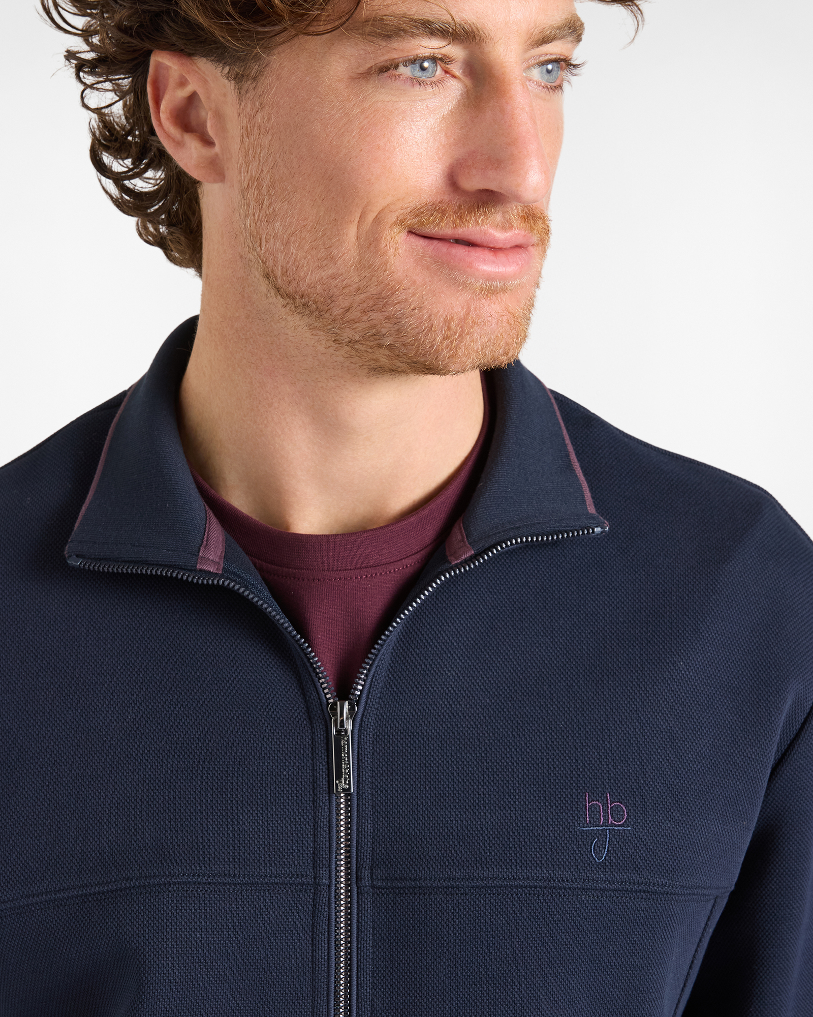 Felpa full zip HBJ Uomo con colletto rialzato con bordo a contrasto, BLU SCURO, large image number 2