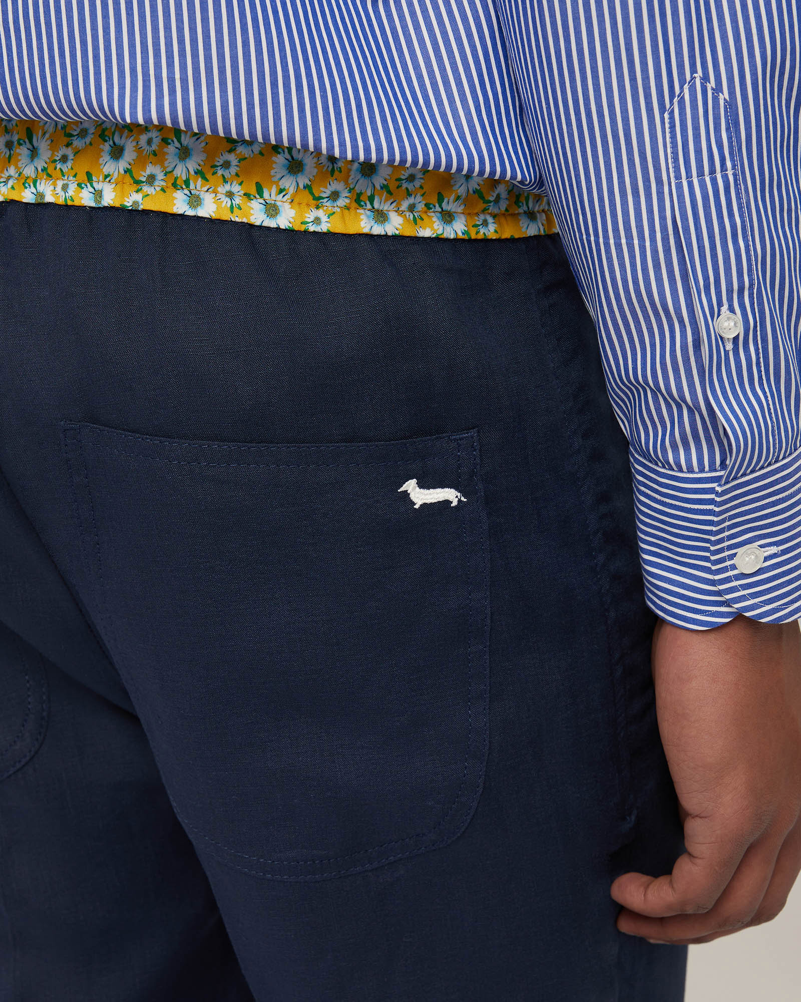 Pantaloni Lino Con Margherite, Blu Navy, large image number 2