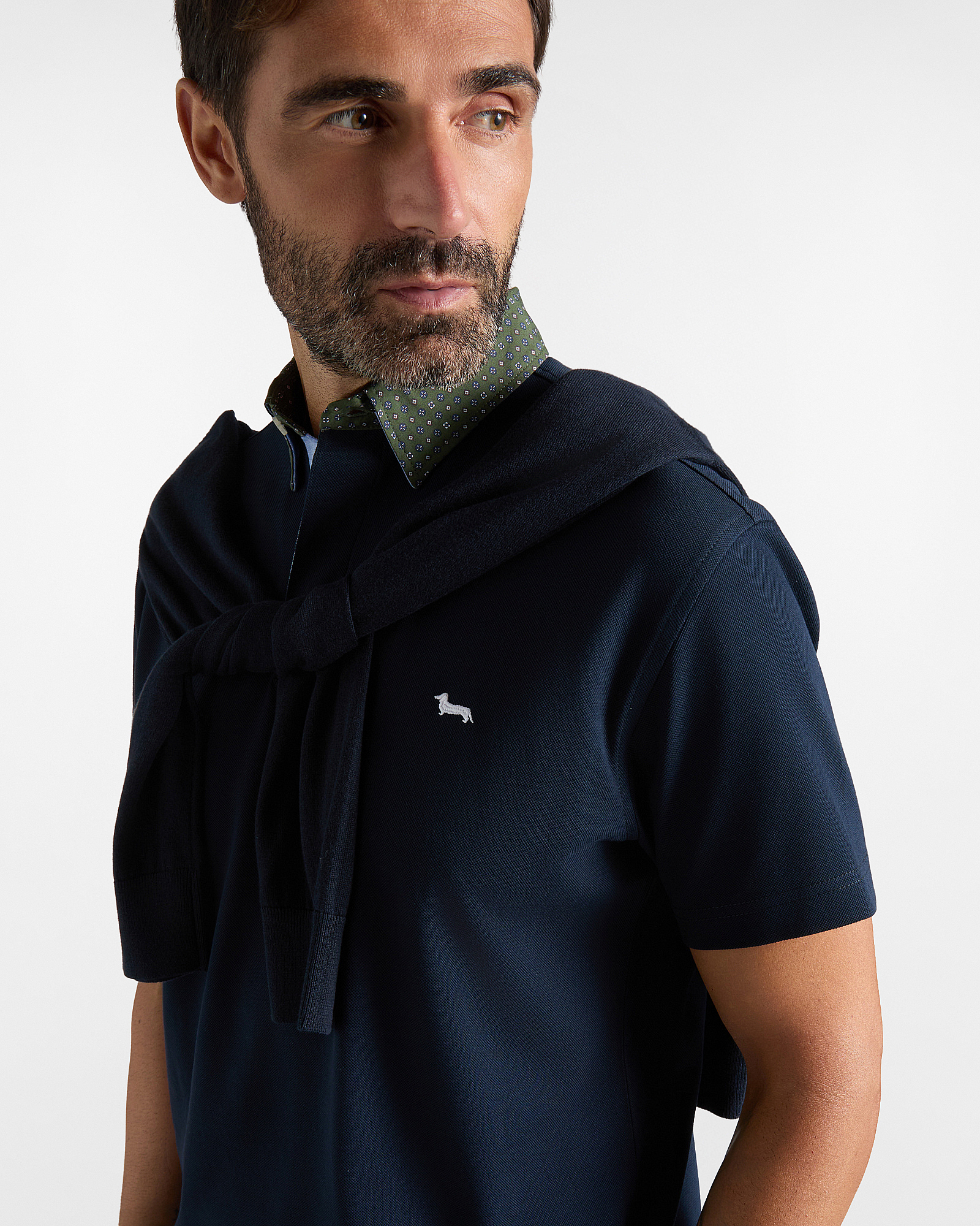 VIETRI PIQU&Eacute; POLO SHIRT WITH CONTRAST COLLAR, NAVY BLUE, large image number 2