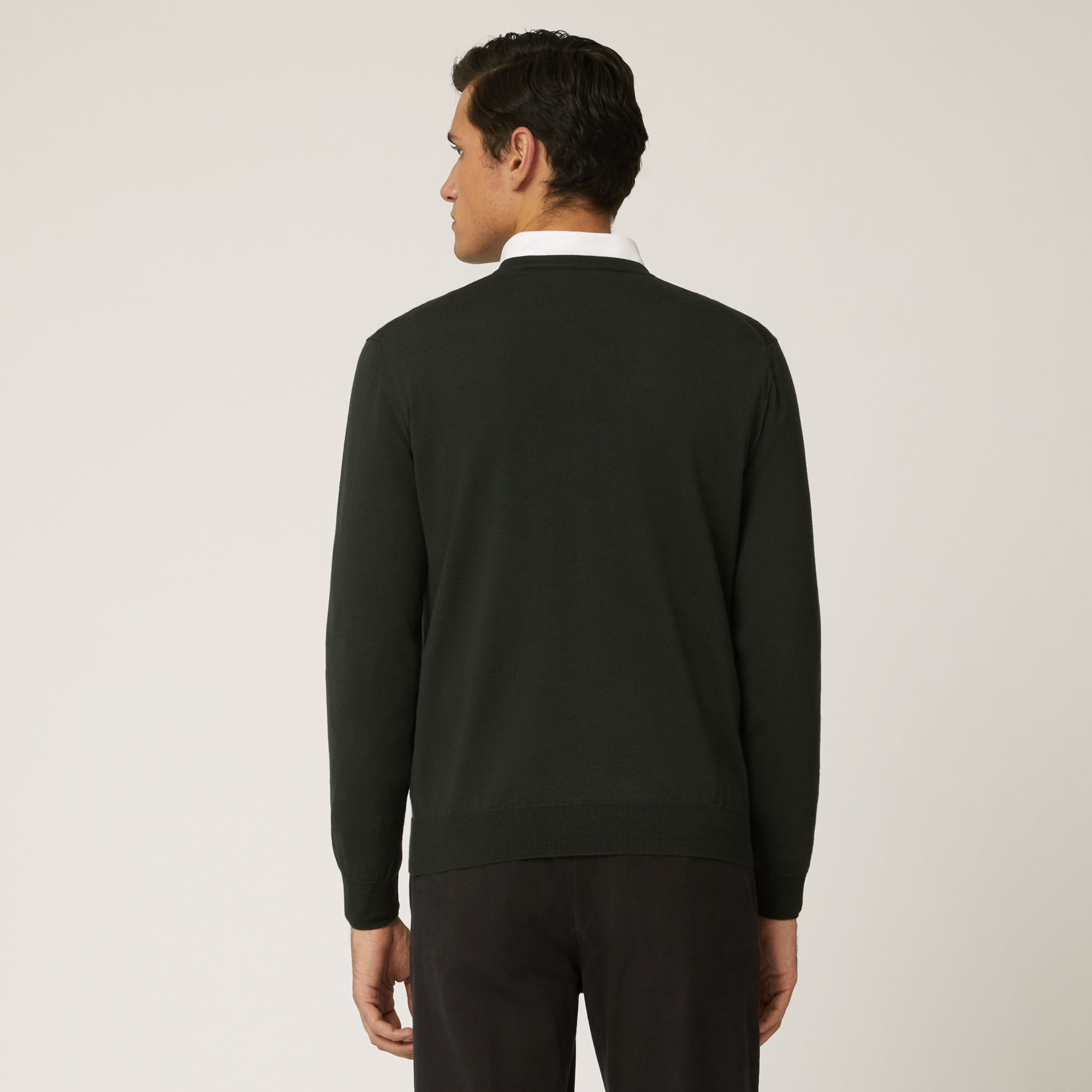 Pullover In Lana Merino Con Scollo A V, Verde, large image number 1