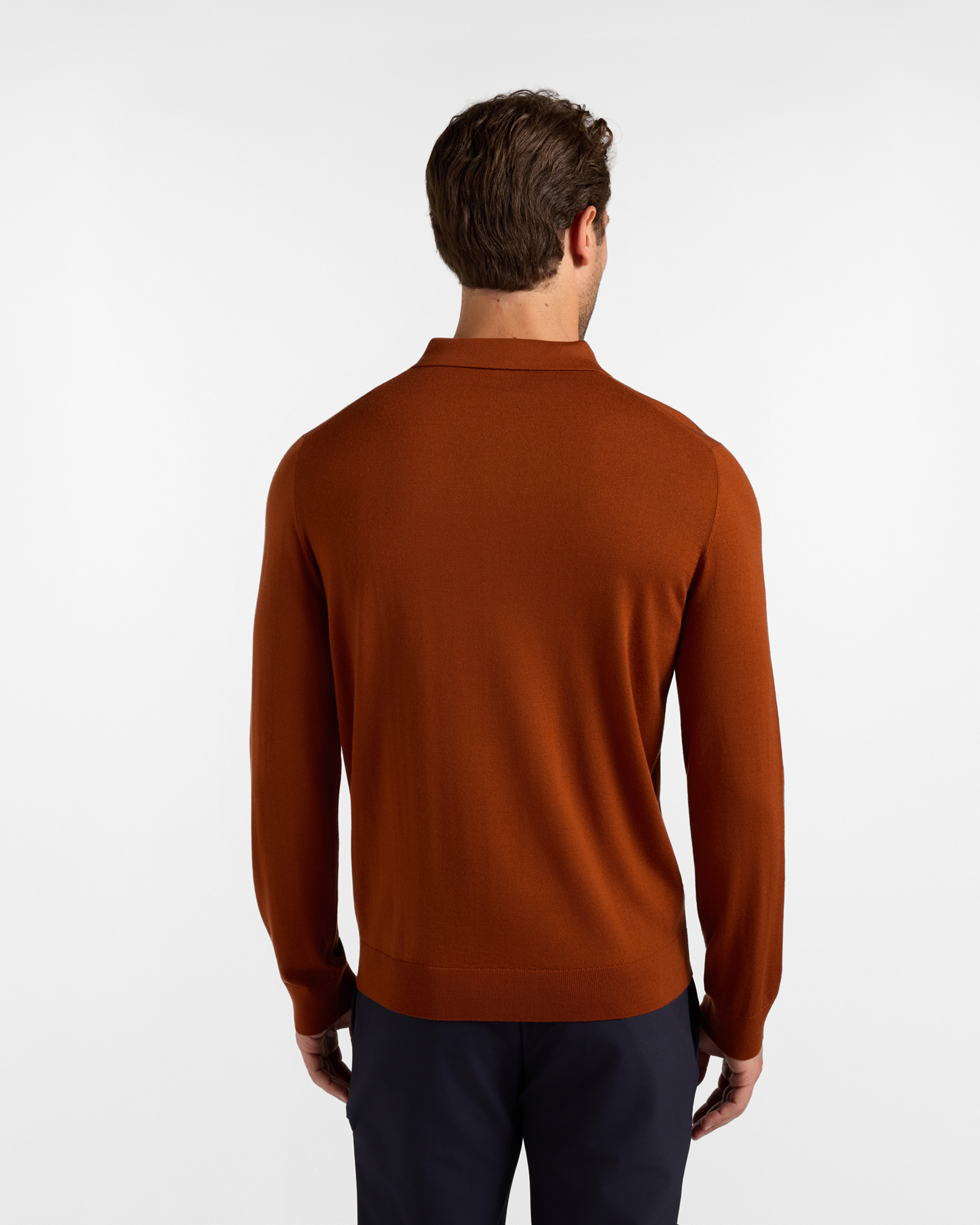 Maglia Uomo con colletto polo abbottonato in 100% pura lana Regular Fit, ROSSO MATTONE, large