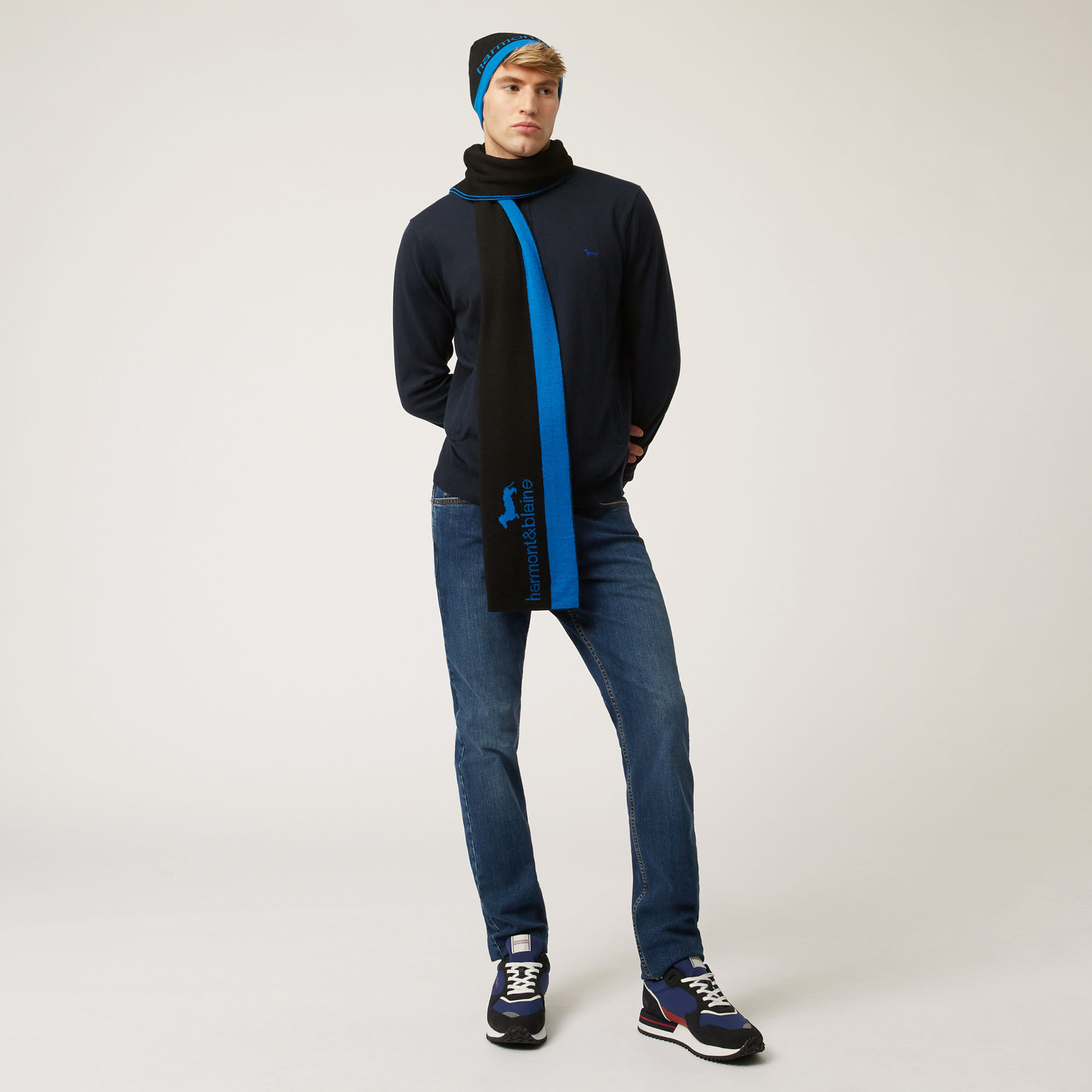 Sciarpa In Misto Lana Con Lettering E Bassotto A Contrasto, Nero, large image number 2