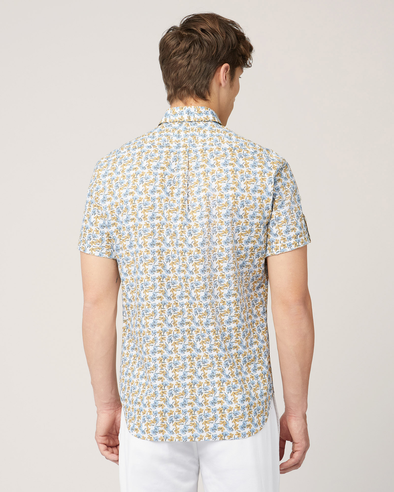 Short-Sleeved Floral Shirt, Peacock Green, large image number 1
