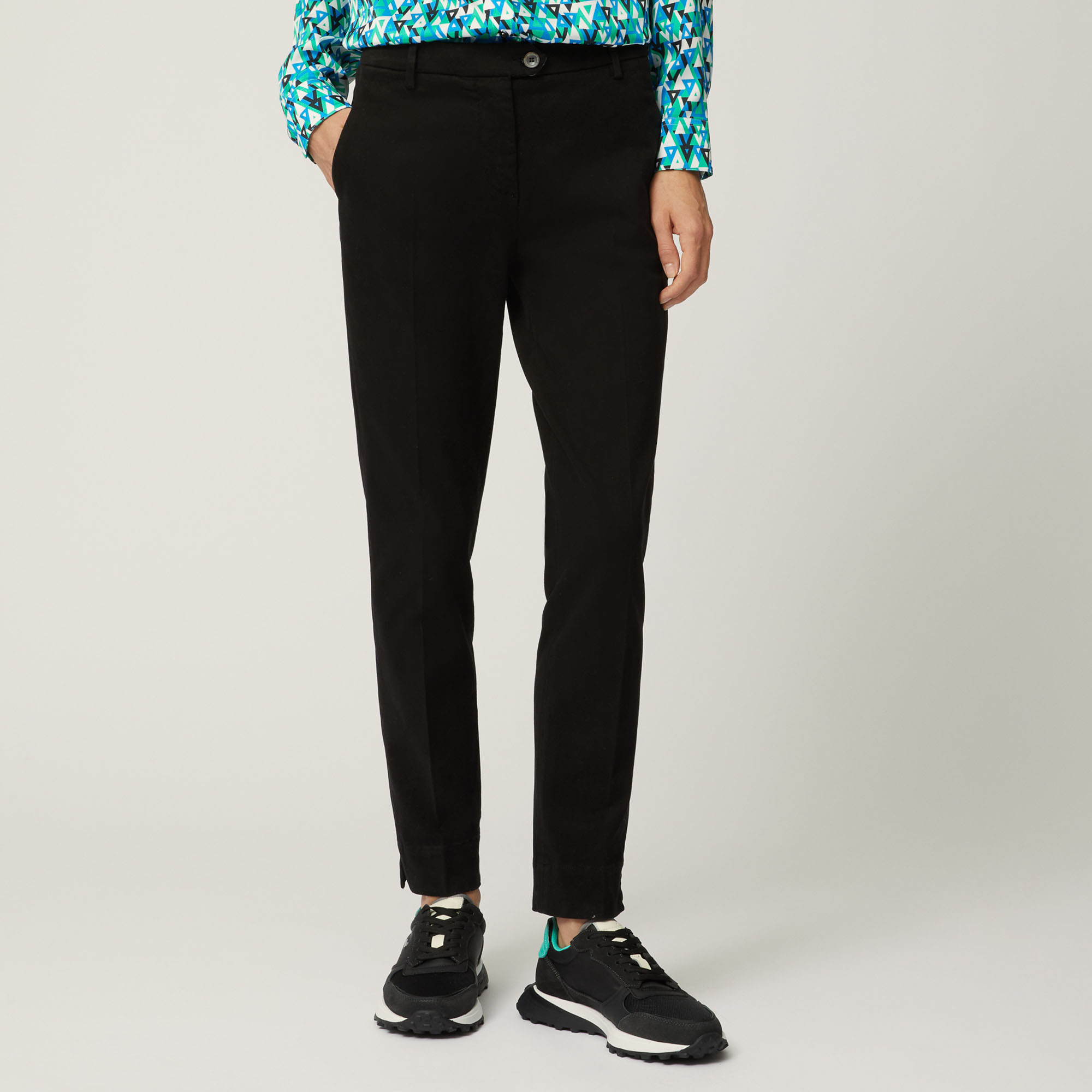 Pantalone Chino In Cotone Stretch, Nero, large image number 0