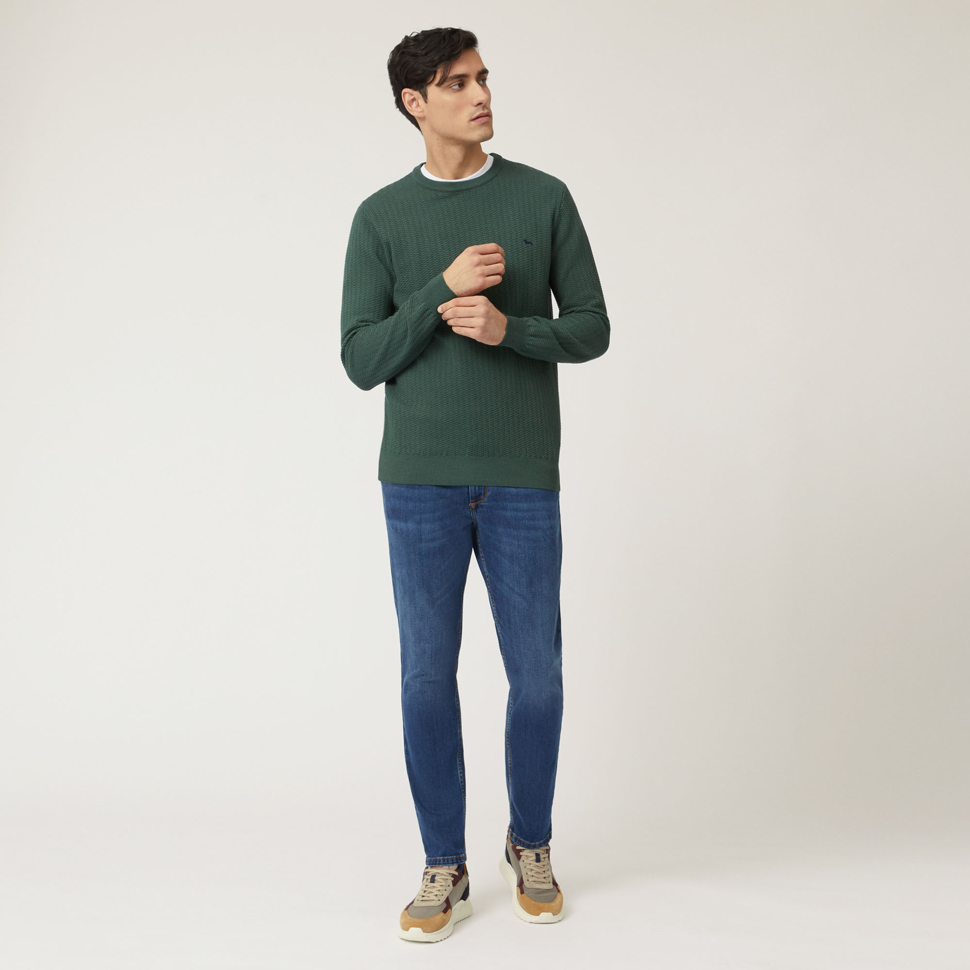 Pullover Girocollo In Lana Con Lavorazione 3D, Verde Scuro, large image number 3