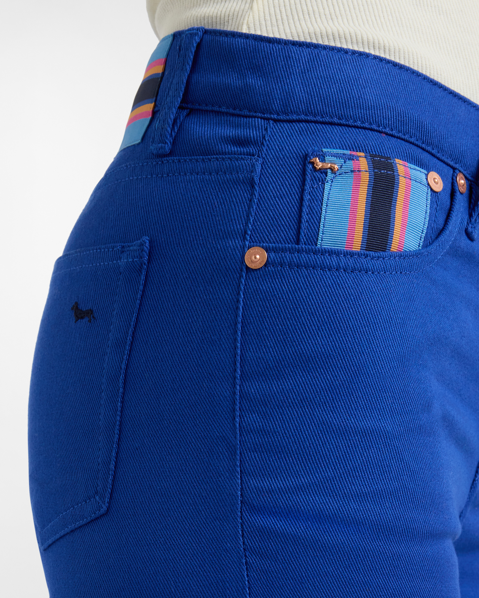 Women's high-waisted five-pocket cotton pants, Blue, large image number 2