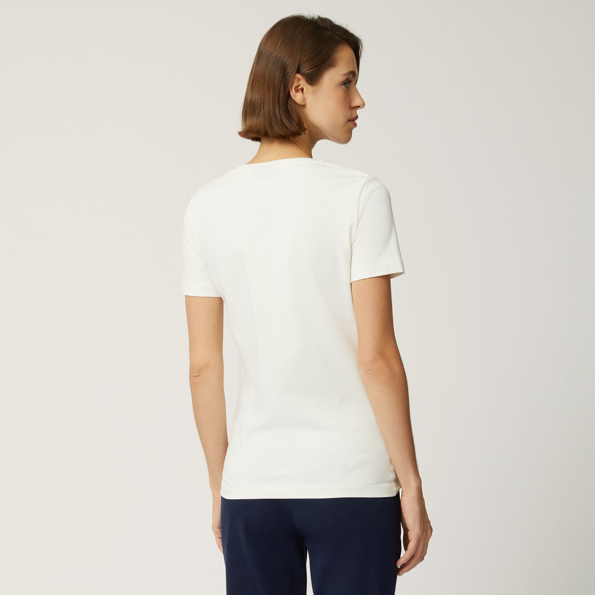T-Shirt In Cotone Stretch Con Maxi Bassotto, Panna, large image number 1